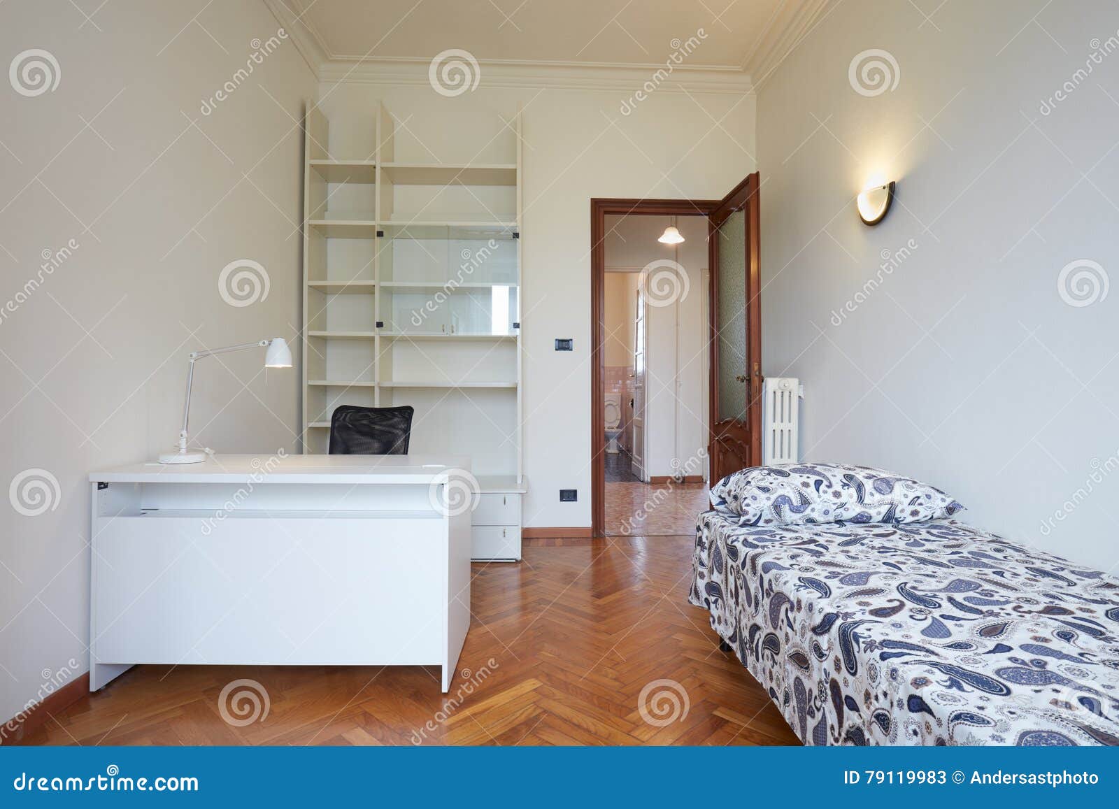 Bedroom Interior With Single Bed In Normal Apartment Stock