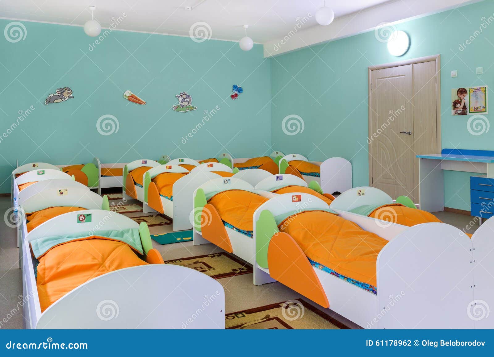 Bedroom in kindergarten stock photo. Image of desks, cute - 61178962