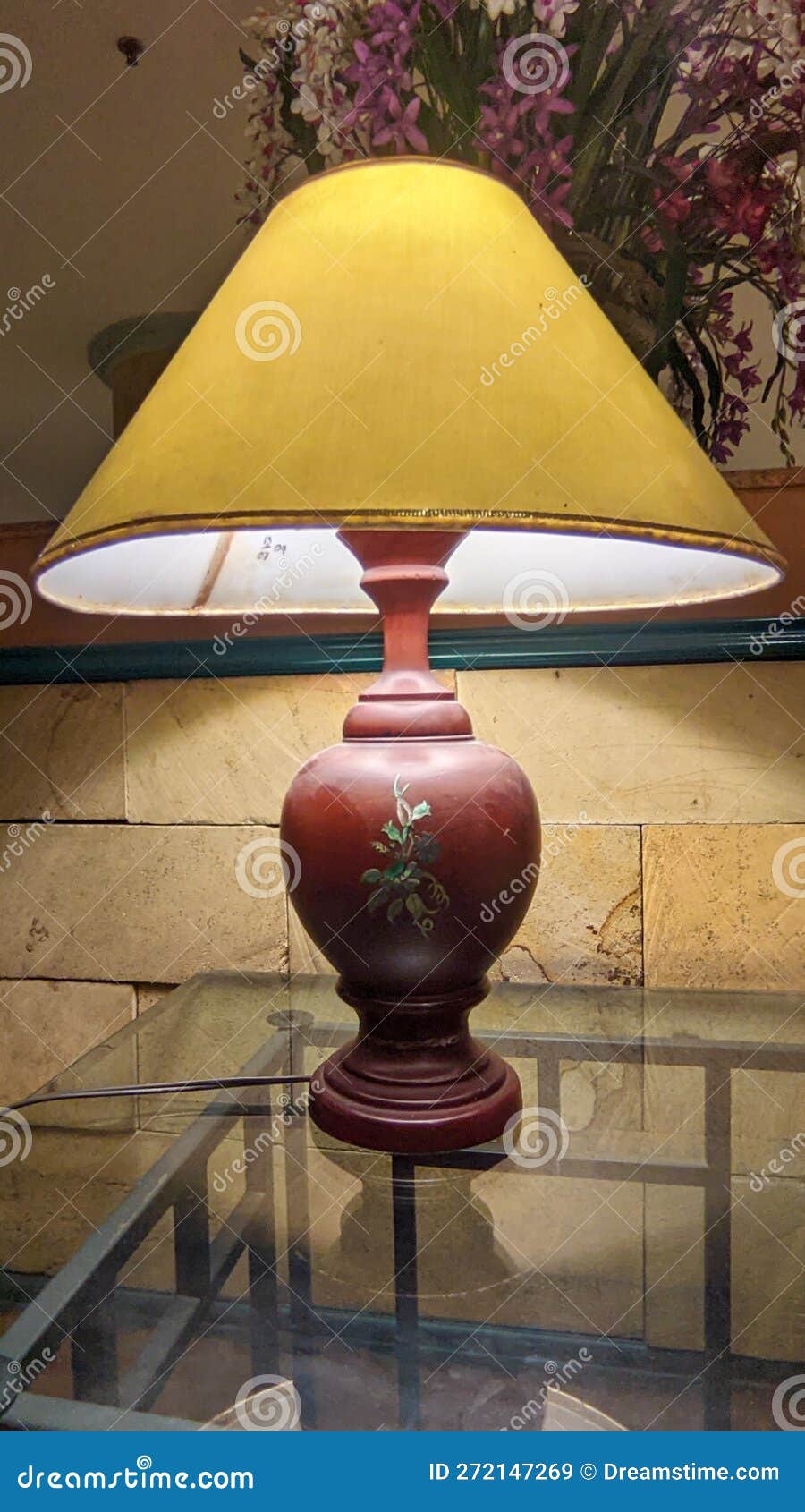 Bedroom Lamp on the Room Table Above the Glass Table Stock Image