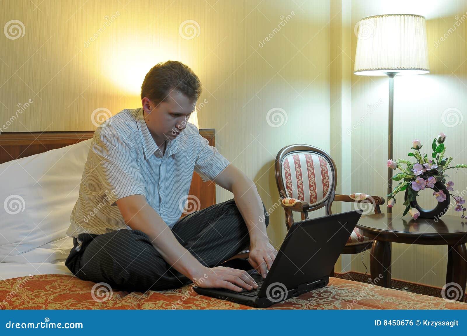 Bedroom Laptop stock photo. Image of black, bedroom, caucasian 8450676