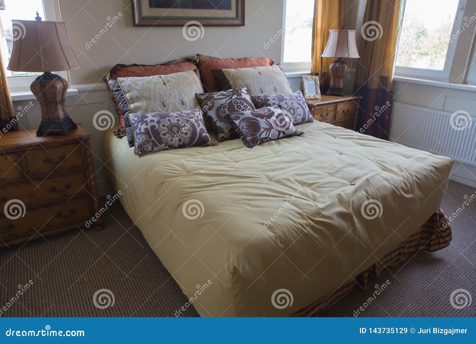 Bedroom With A Large Bed Stock Image Image Of Design 143735129