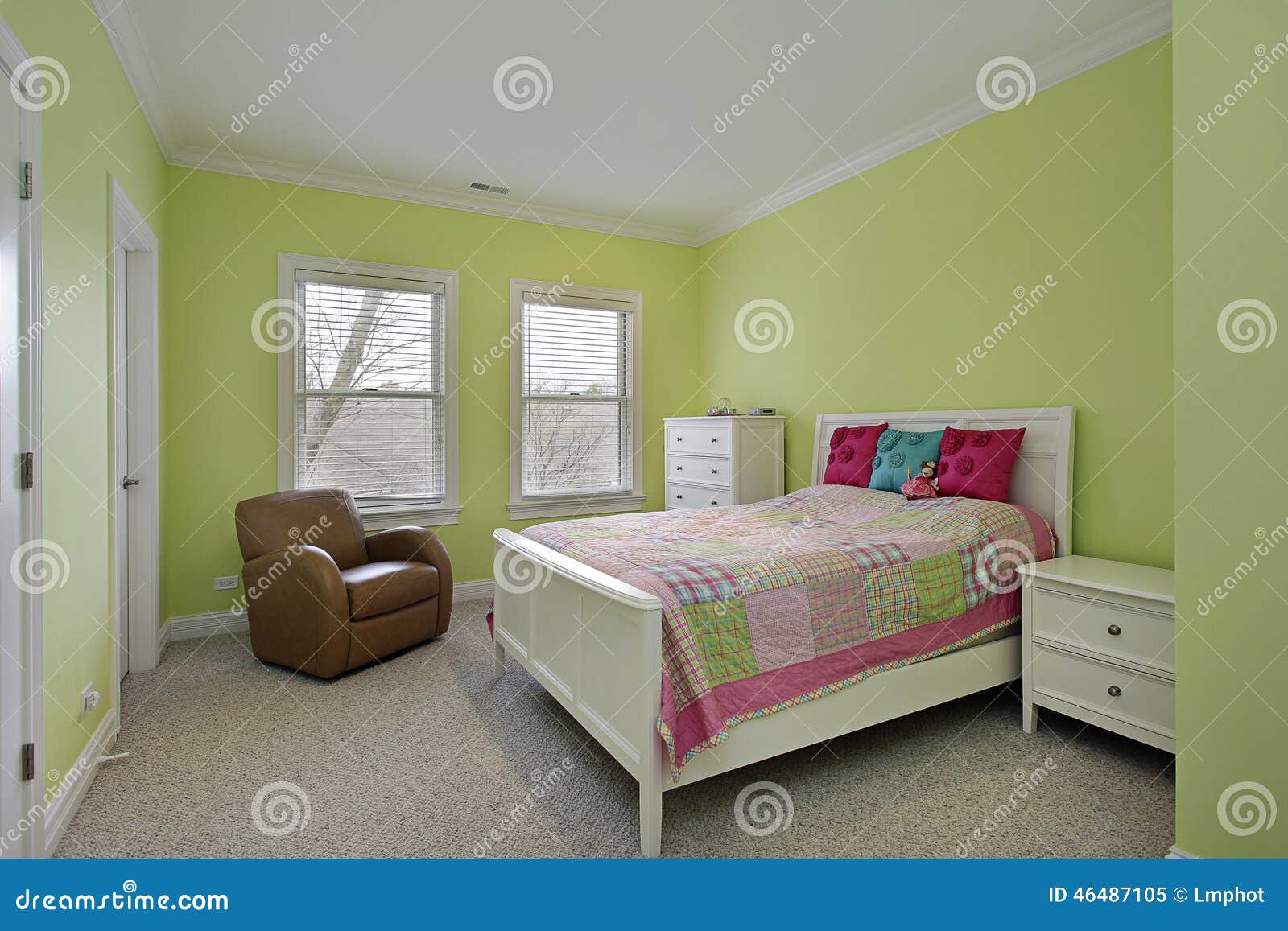 Bedroom with Lime Green Walls Stock Image Image of decorate, real