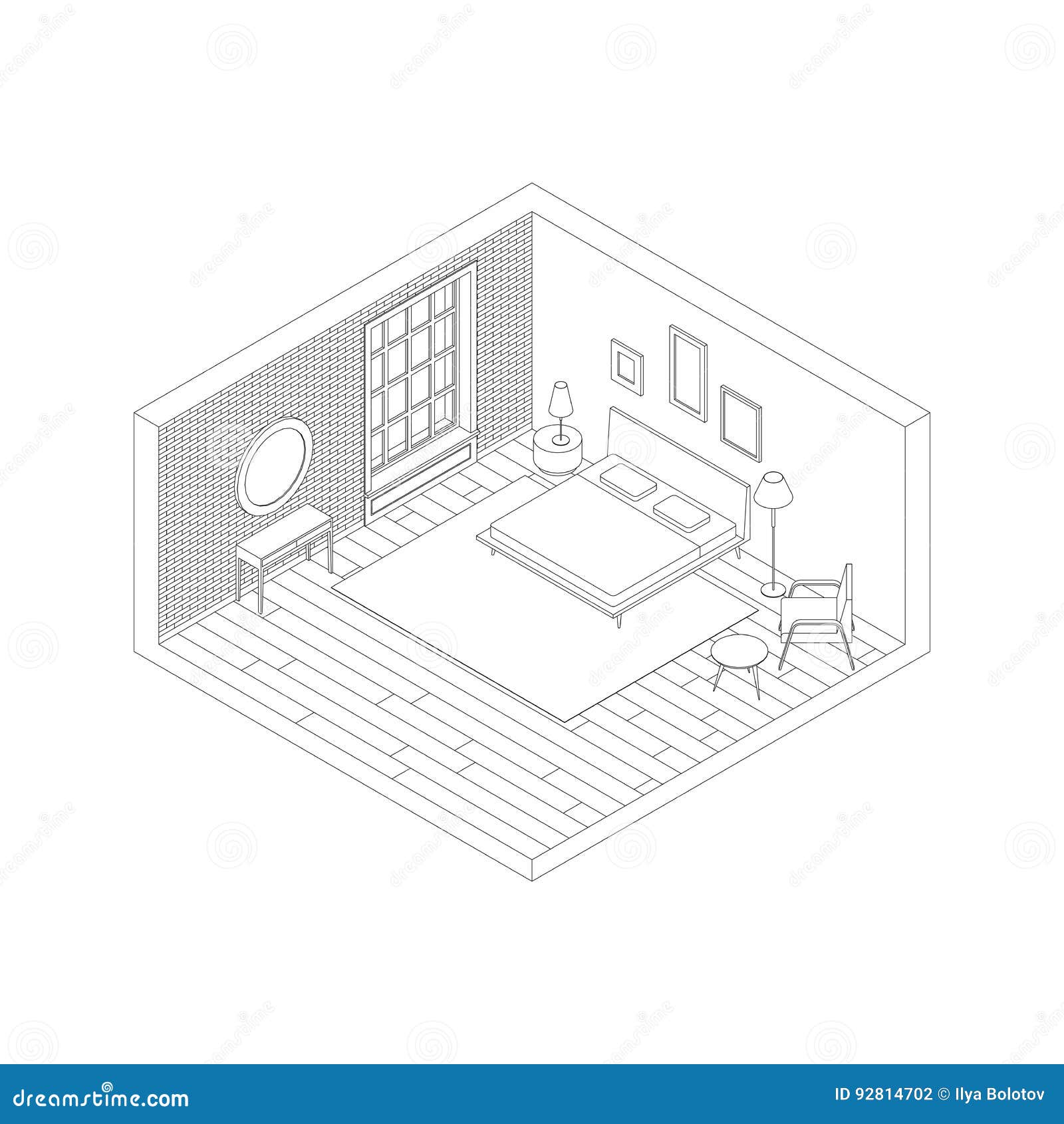 Bedroom Line Interior Stock Vector Illustration Of Home