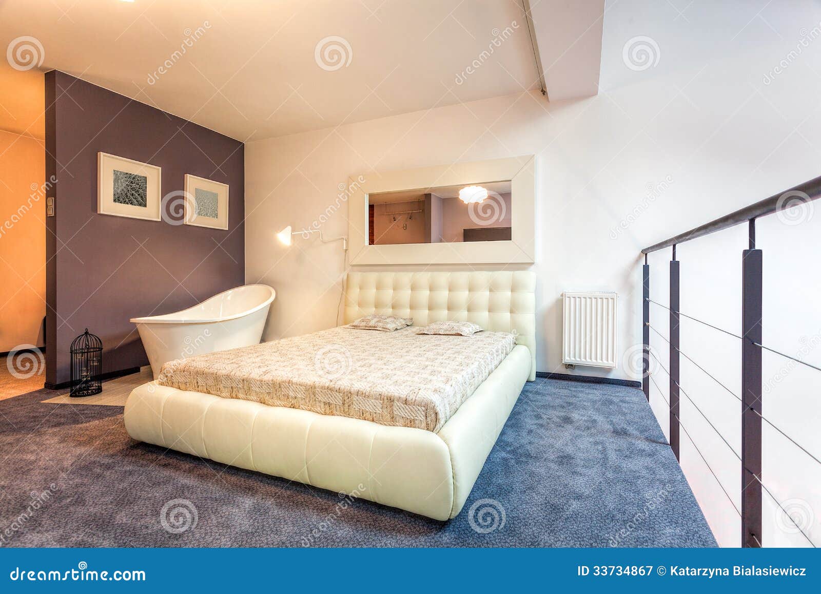 Bedroom on the loft stock image. Image of bath, living 33734867