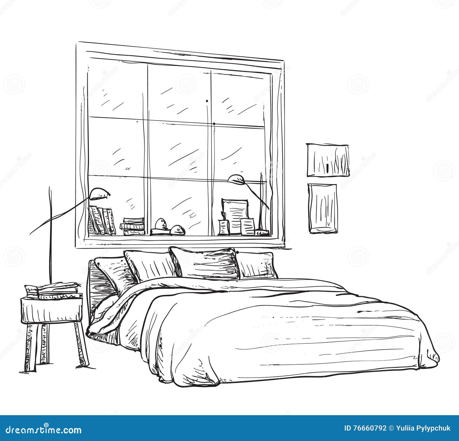 Bedroom Modern Interior Sketch Stock Vector - Illustration of interior