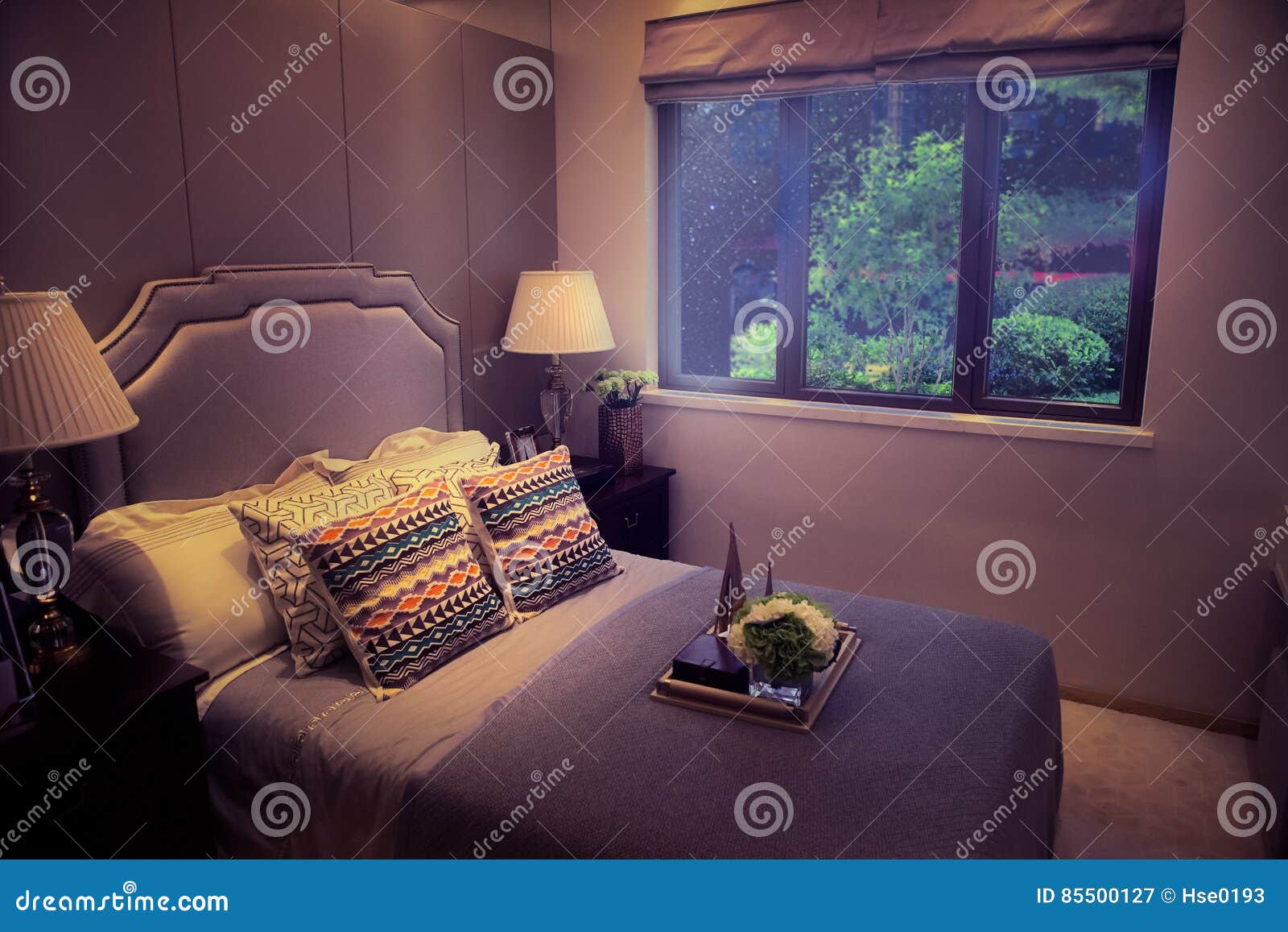 Bedroom at night stock image. Image of decor, decoration 85500127