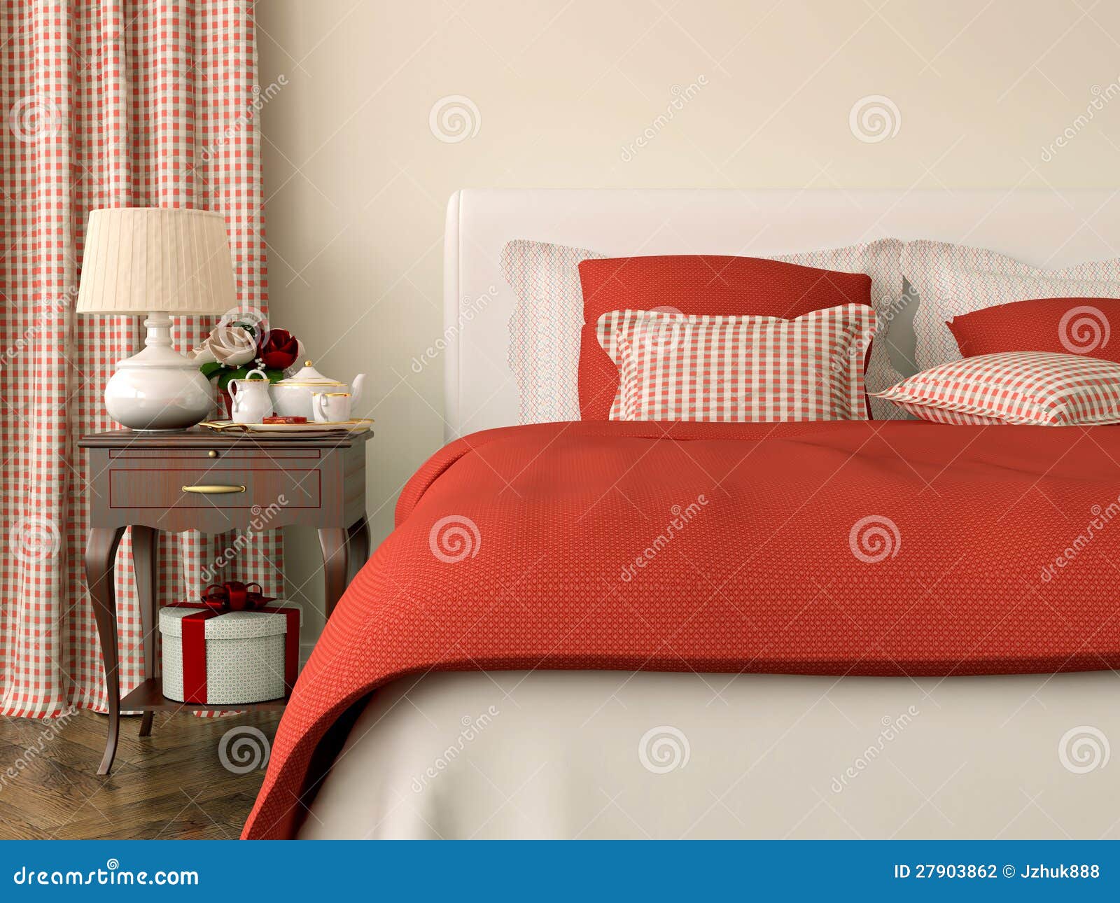 Bedroom with Red Decorations Stock Photo Image of luxury, present
