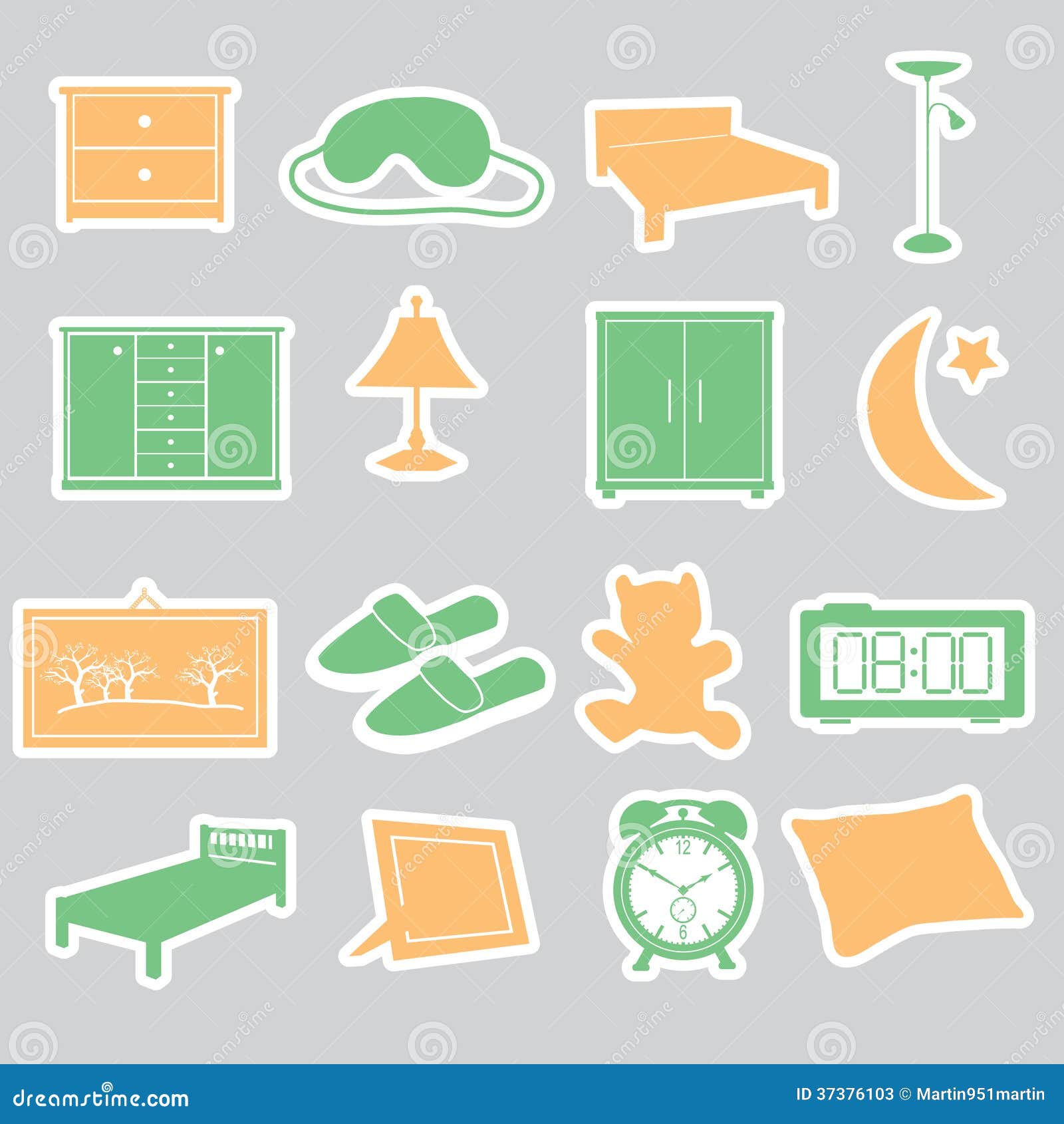 Bedroom stickers set stock vector. Illustration of night 37376103