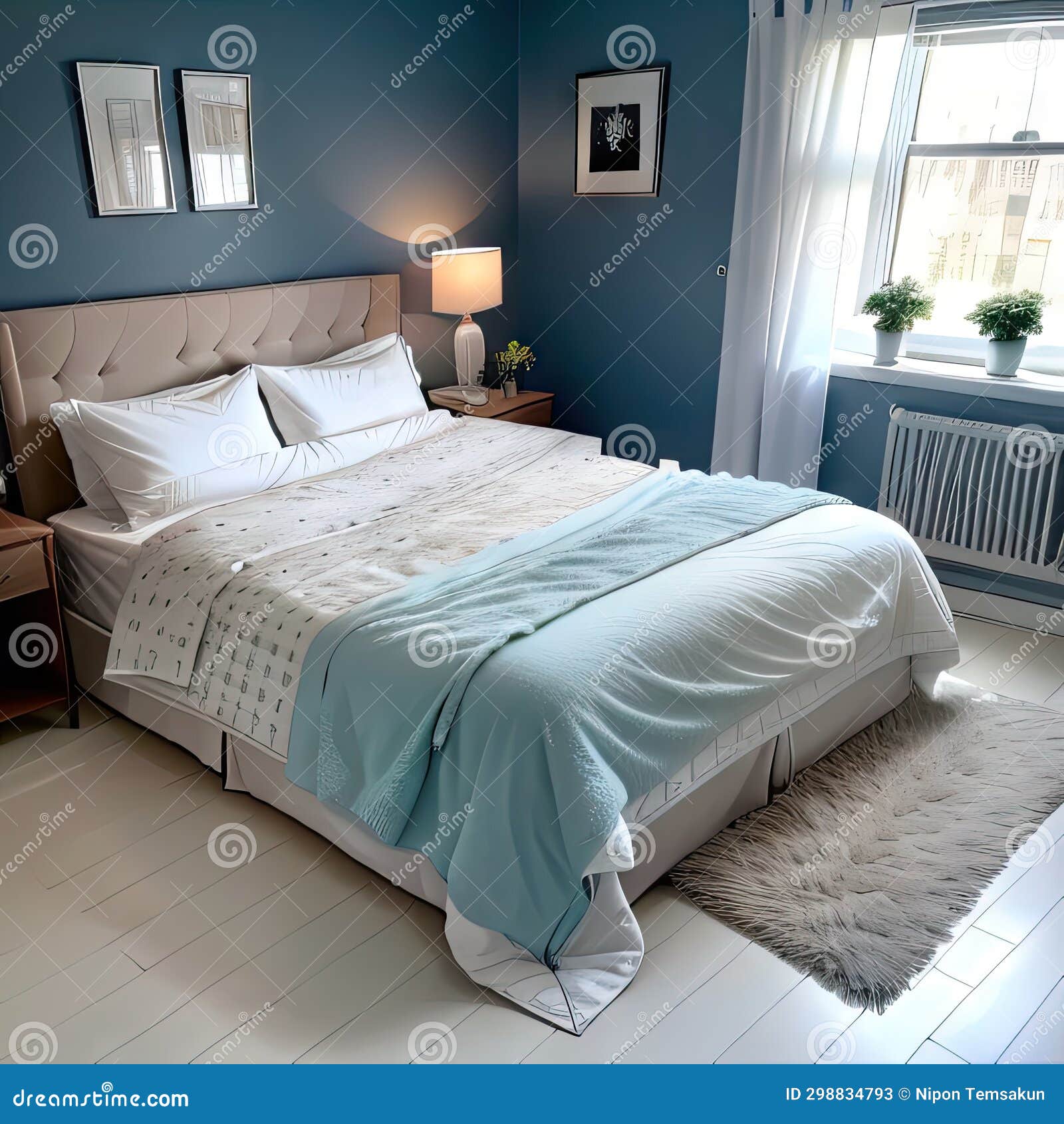 A Bedroom with a TV and Integrated Sound System Stock Image Image of