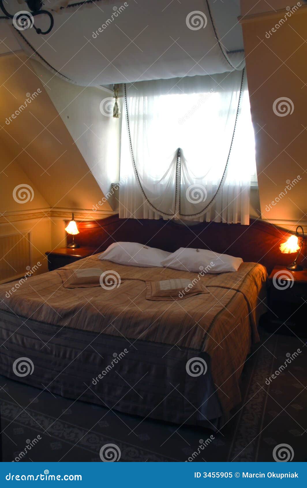 Bedroom under sloping roof stock image. Image of night 3455905