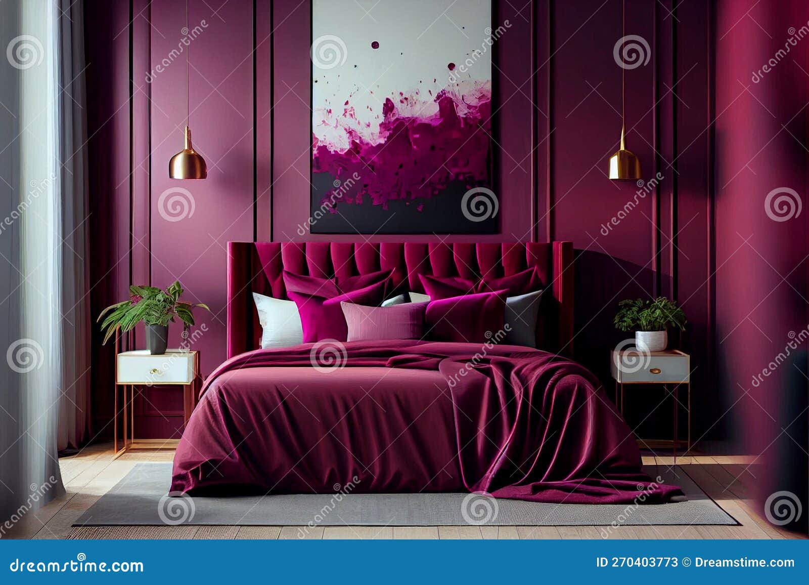 Bedroom in Viva Magenta and Dark Burgundy Colours Interior Design ...