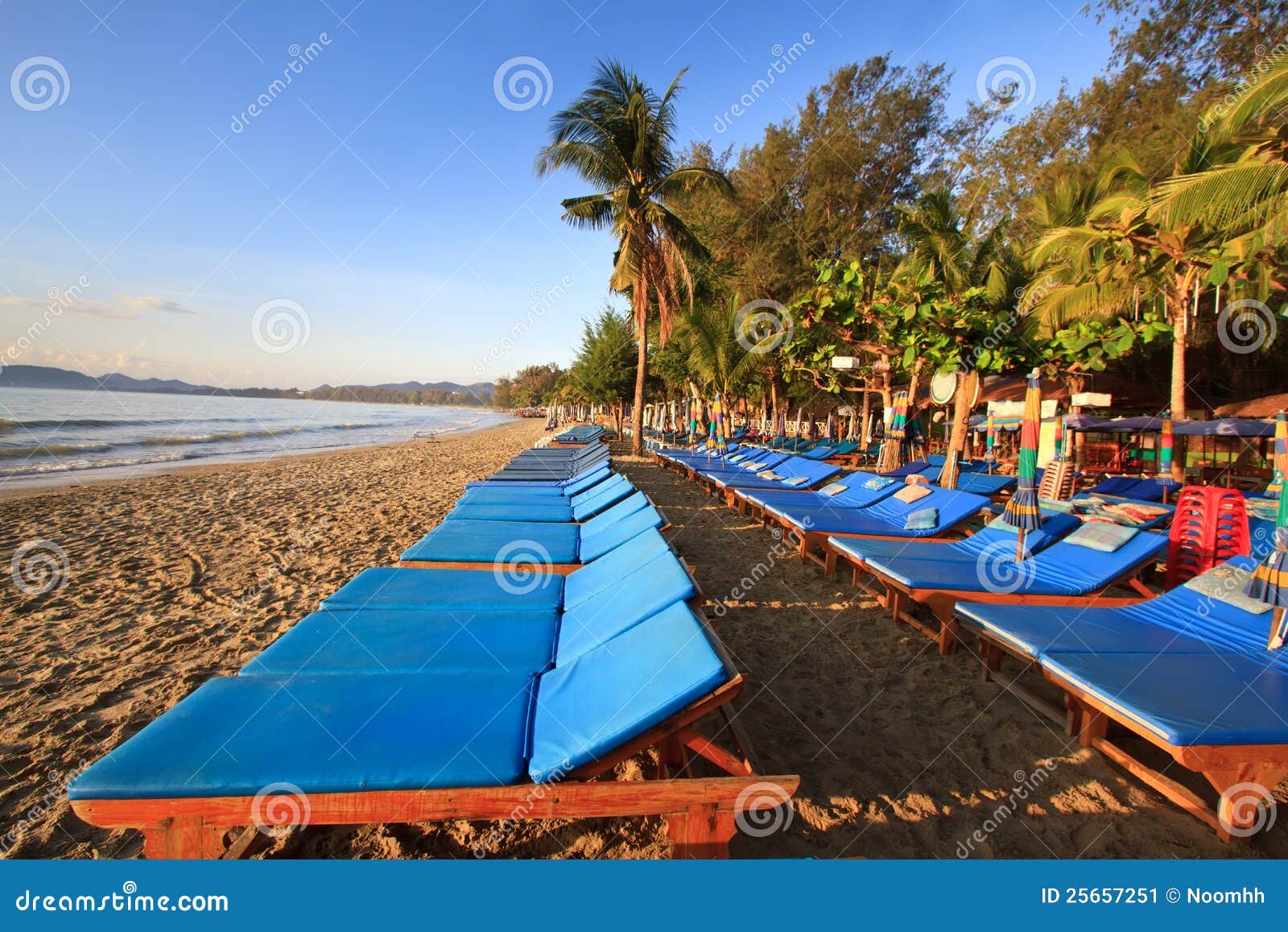 Group of beds on the beach