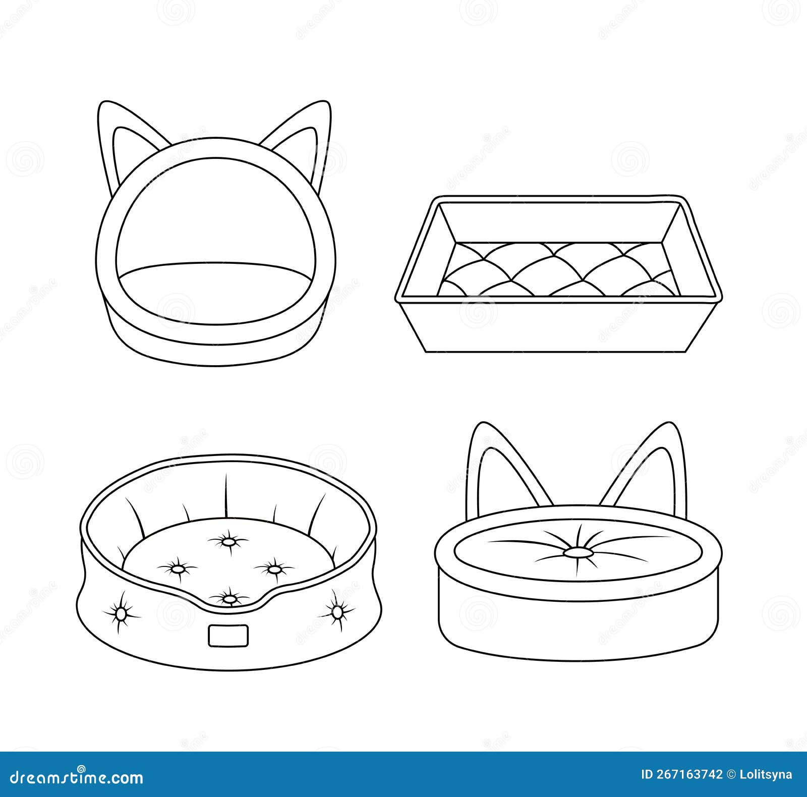 Beds for Pets. Coloring Page. Black and White Dog or Cat Bed. Vector