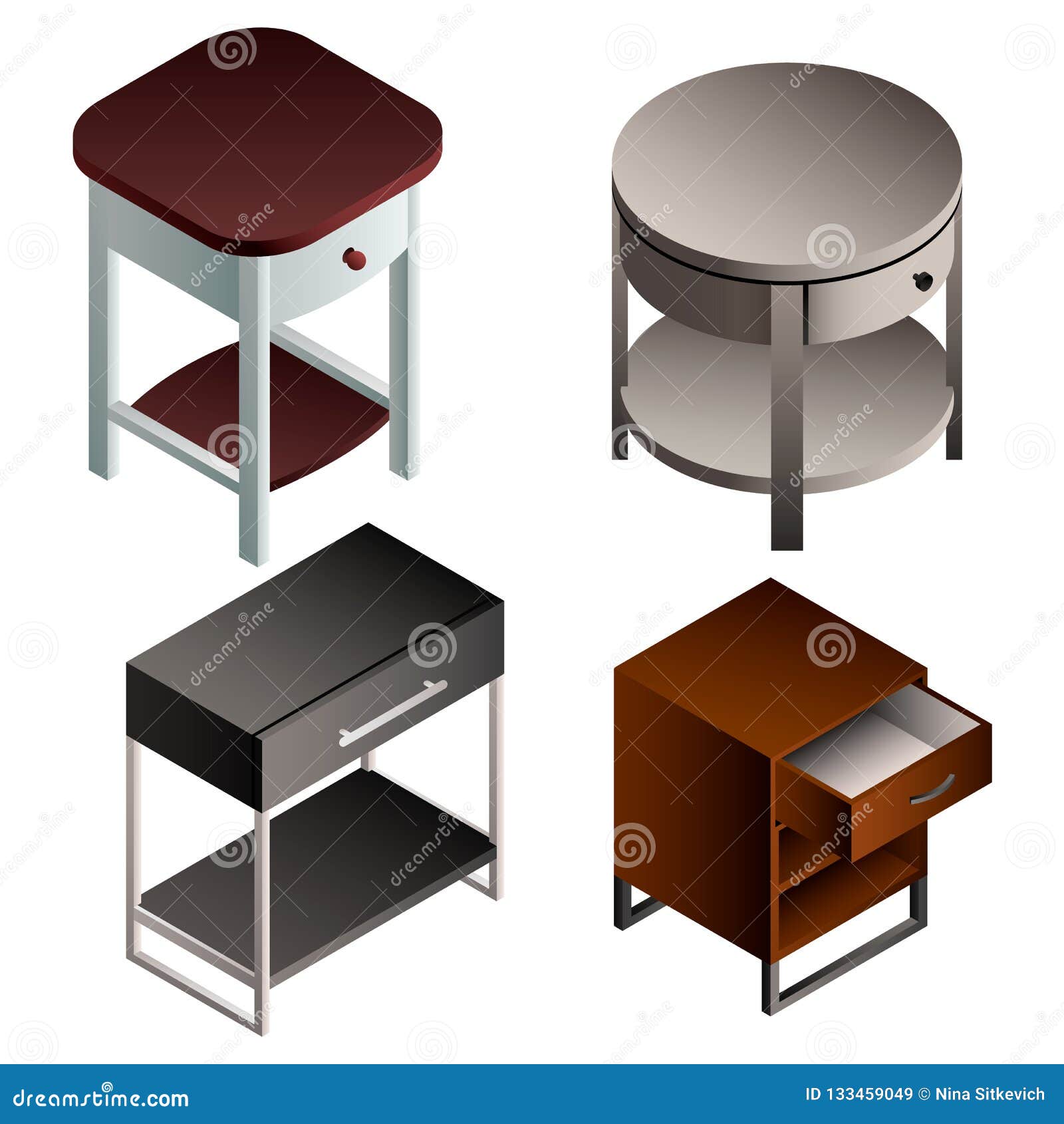 Bedside Table Icon Set, Isometric Style Stock Vector Illustration of