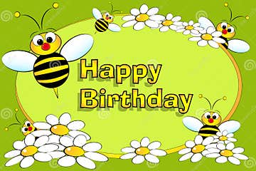 Bee and Flowers - Birthday Card Stock Vector - Illustration of cute ...