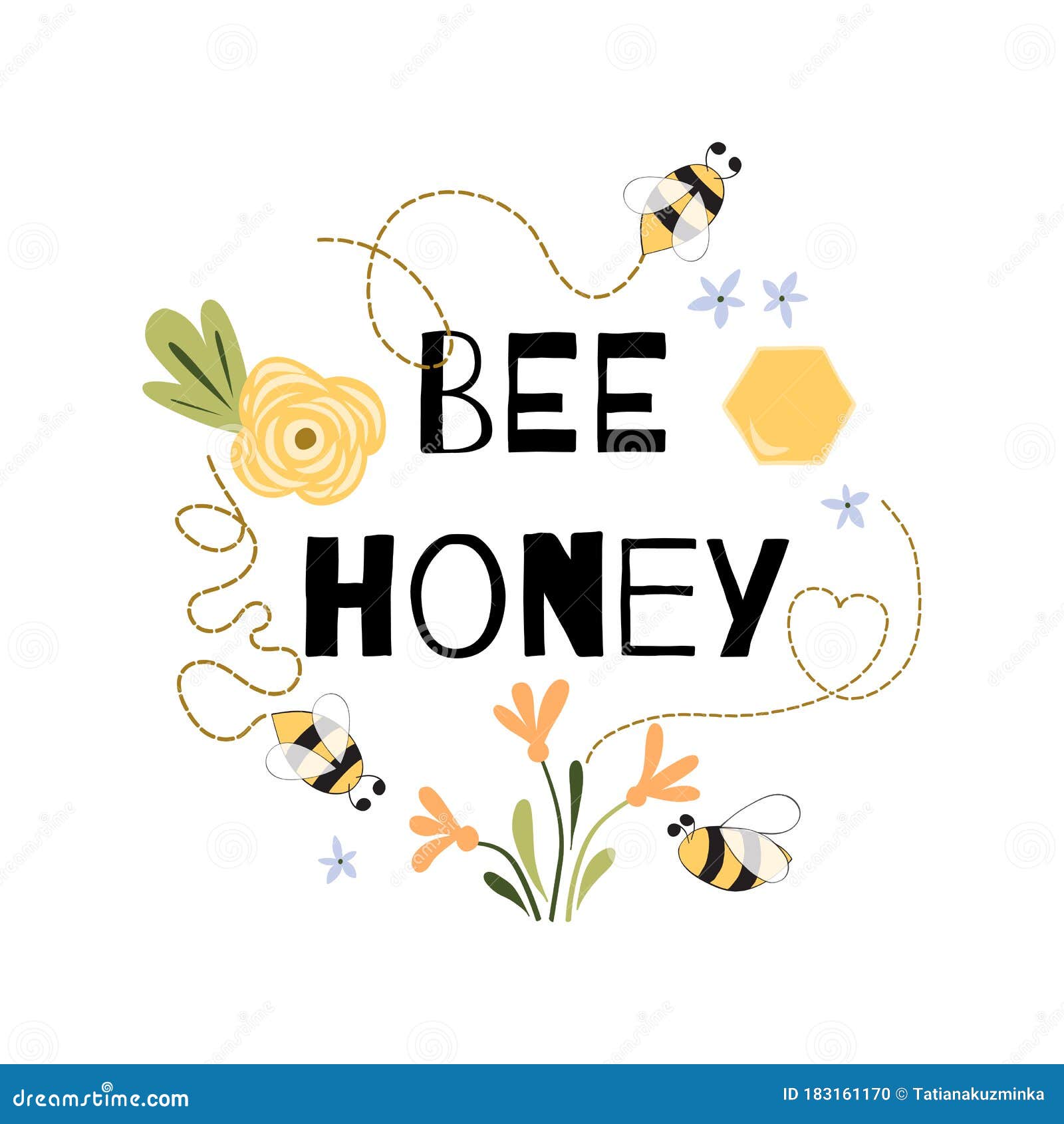 Bee Honey Quote Funny Phrase Bee Flowers Honey Cute Print Yellow White ...