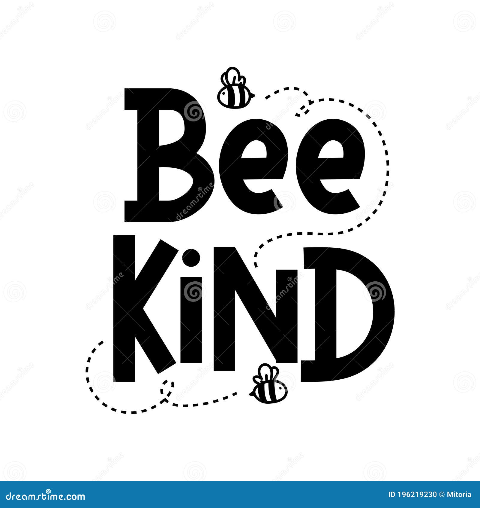 bee kind funny inspirational card with flying bees and lettering  on white background