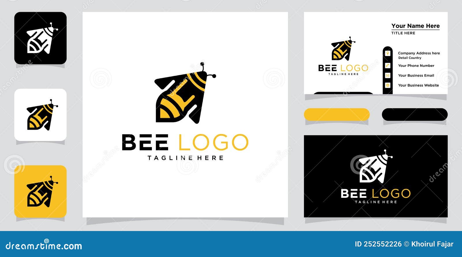 Bee Logo Design with Luxury Gold Colour. Bee Logo Template. Modern