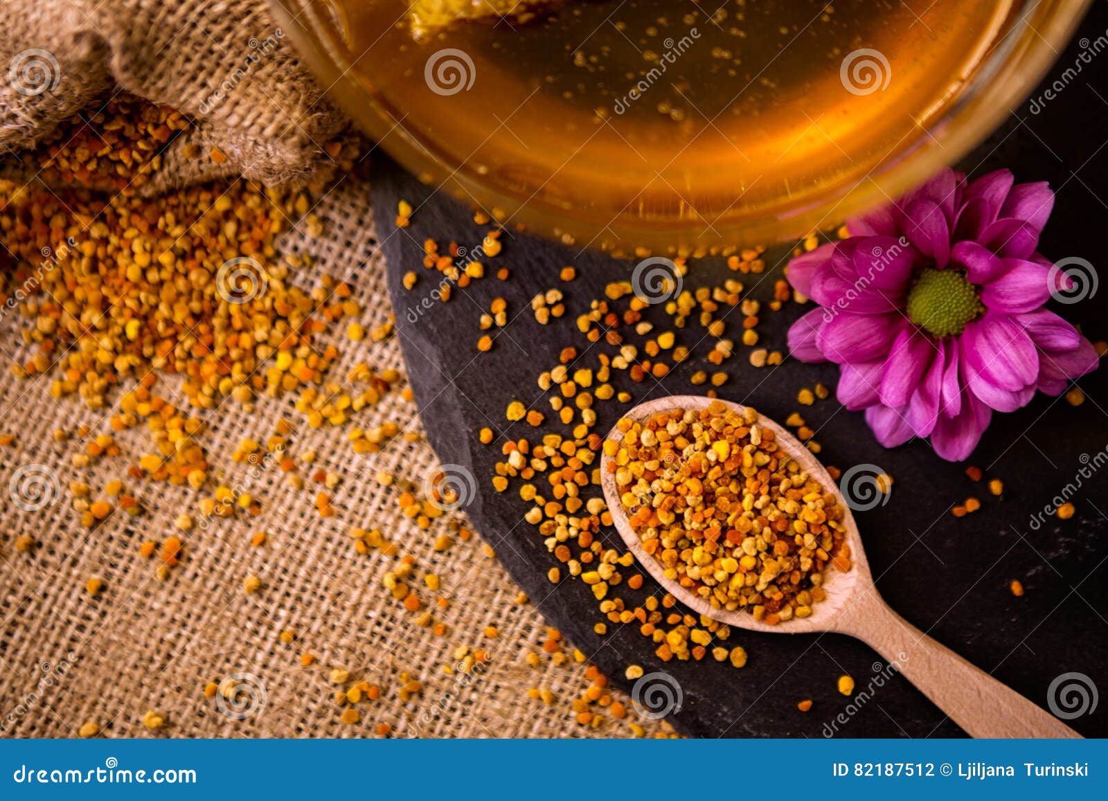 Bee Pollen Granules and Propolis in Wooden Spoon Stock Photo Image of