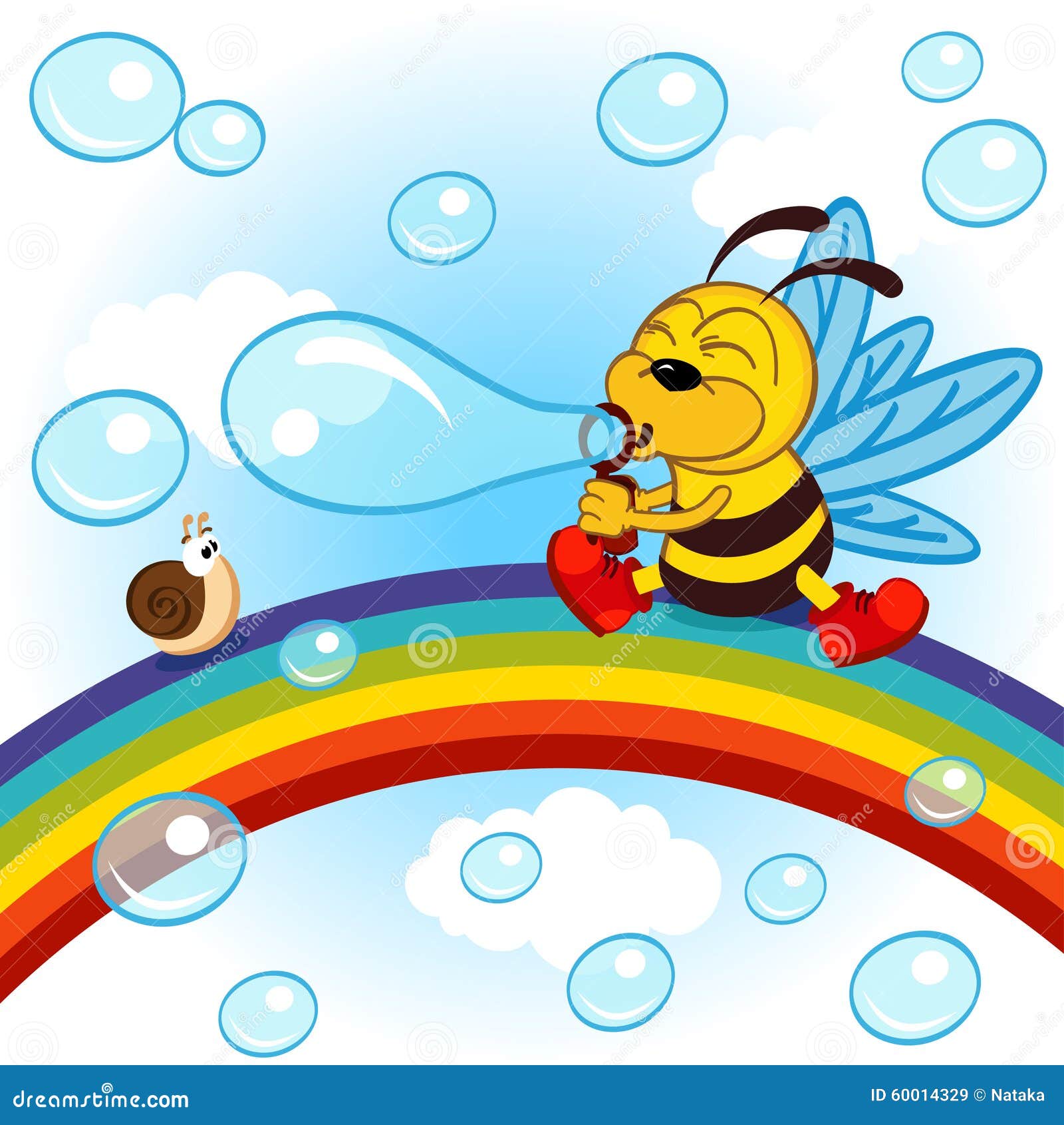 bee on rainbow inflated bubbles