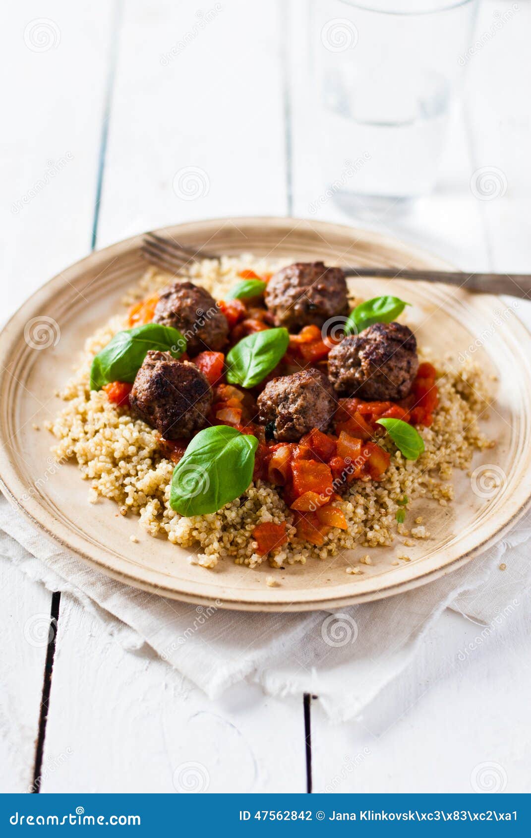 Beef, Basil and Tomato Meatballs with Quinoa Stock Photo Image of