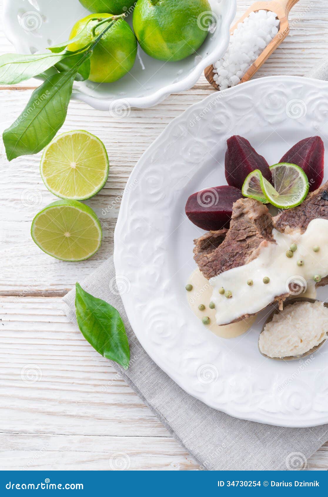 Beef with Beetroot and Horseradish Sauce Stock Photo Image of green