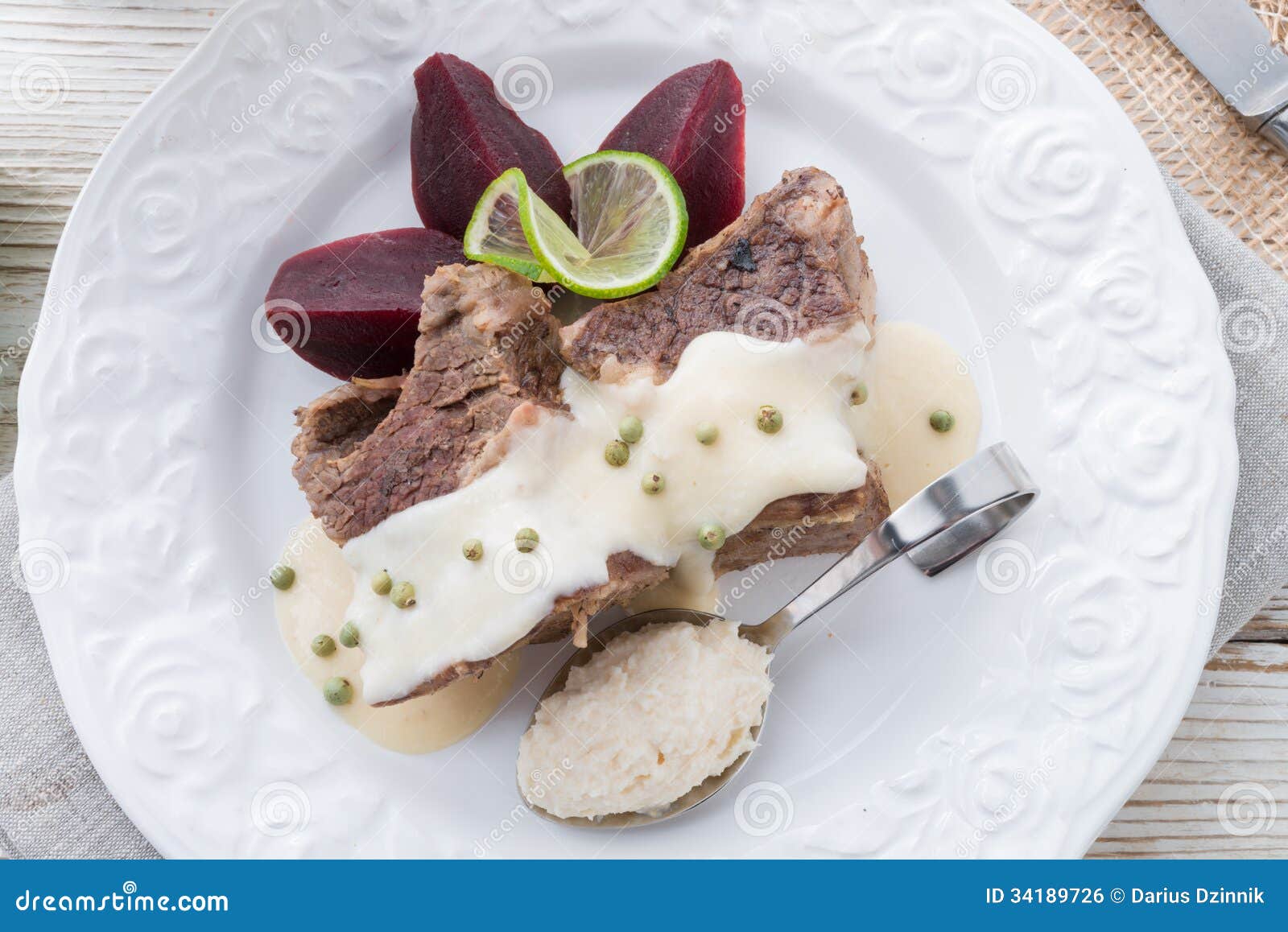 Beef with Beetroot and Horseradish Sauce Stock Photo Image of