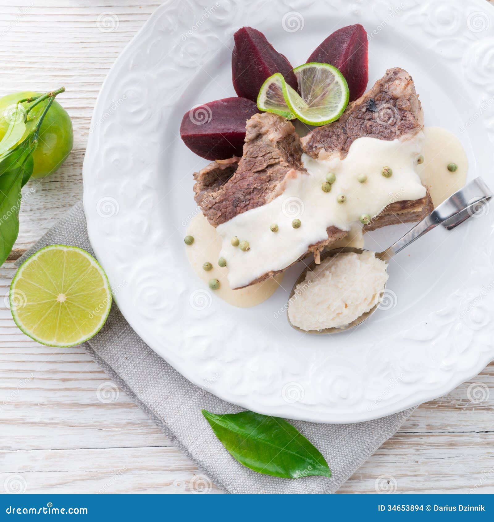 Beef with Beetroot and Horseradish Sauce Stock Photo Image of