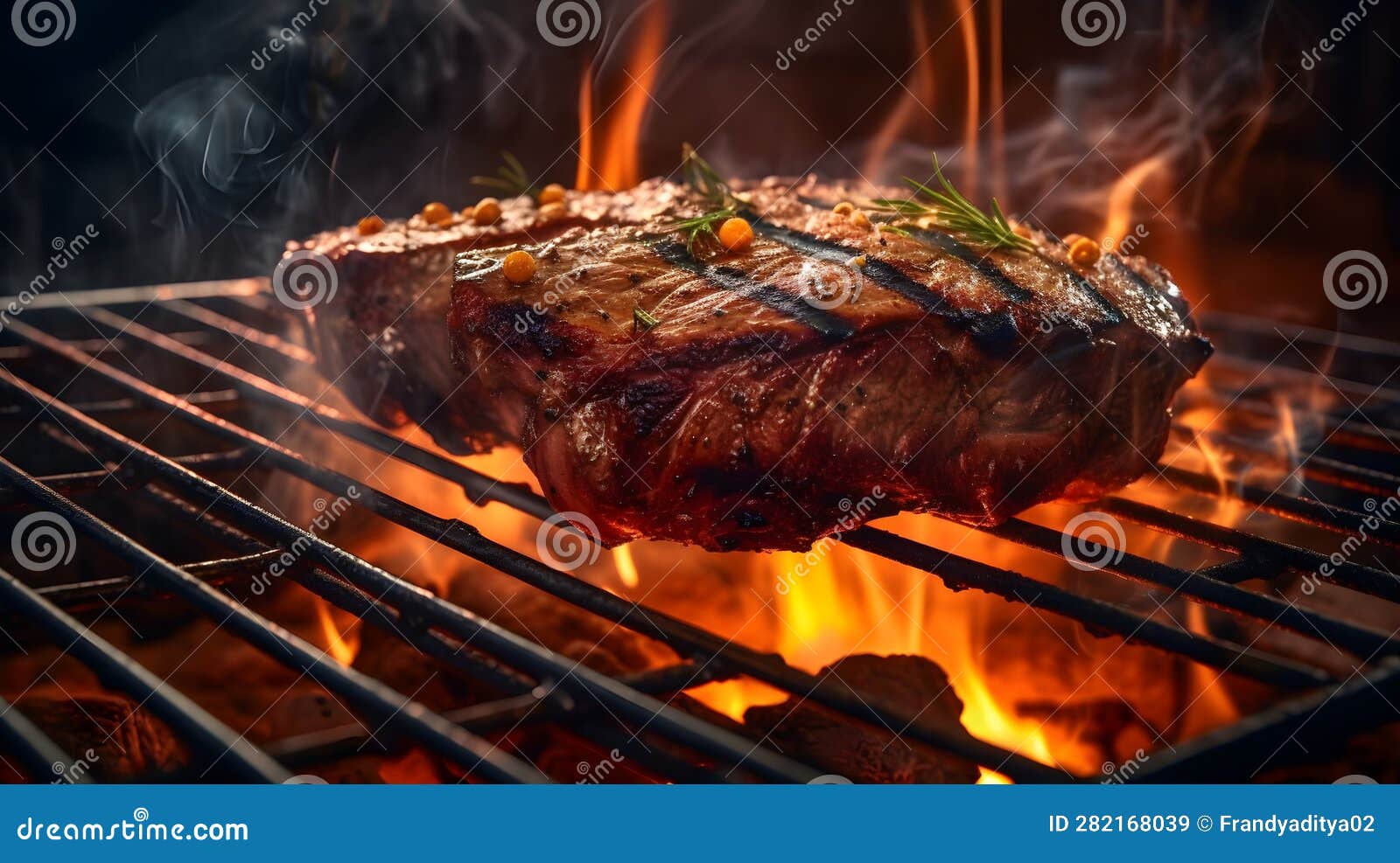 Beef Being Grilled with a Red Fire in a Grill Generated Ai Stock Image ...