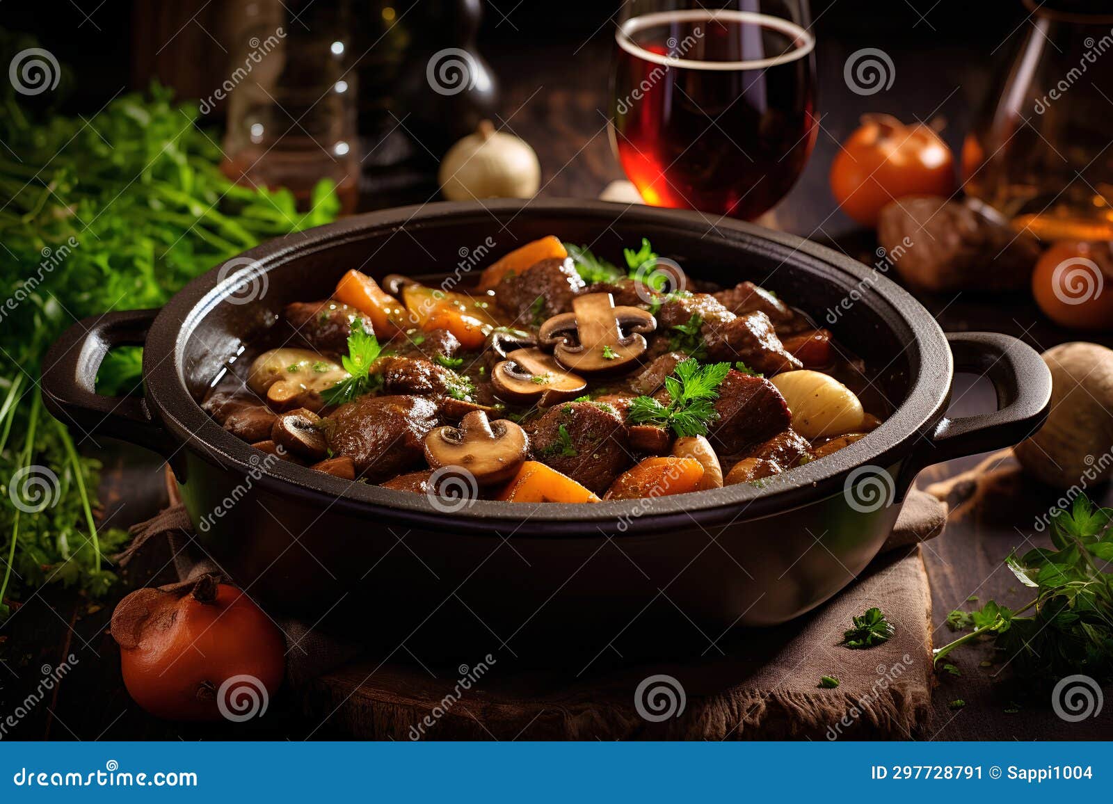 Beef Bourguignon with Mushrooms and Vegetables Stock Image - Image of ...