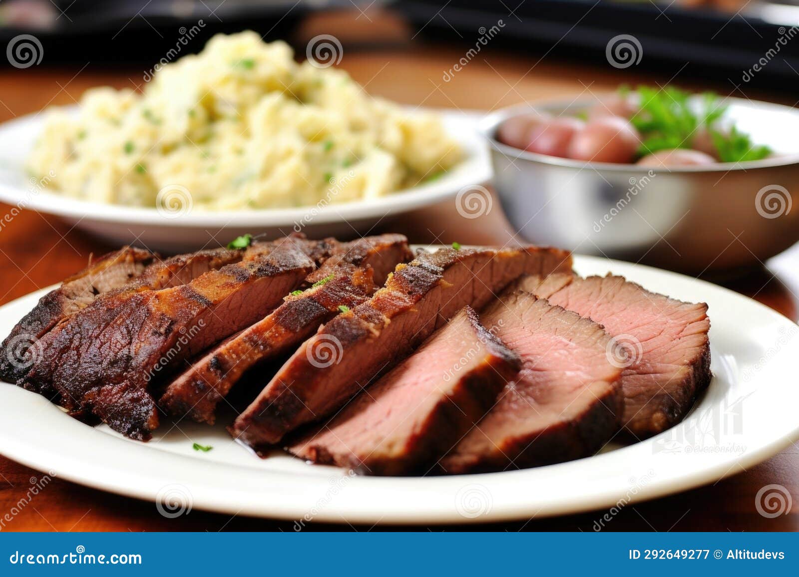 Beef Brisket Slices with a Side of Potato Salad Stock Image Image of meat, barbecue 292649277