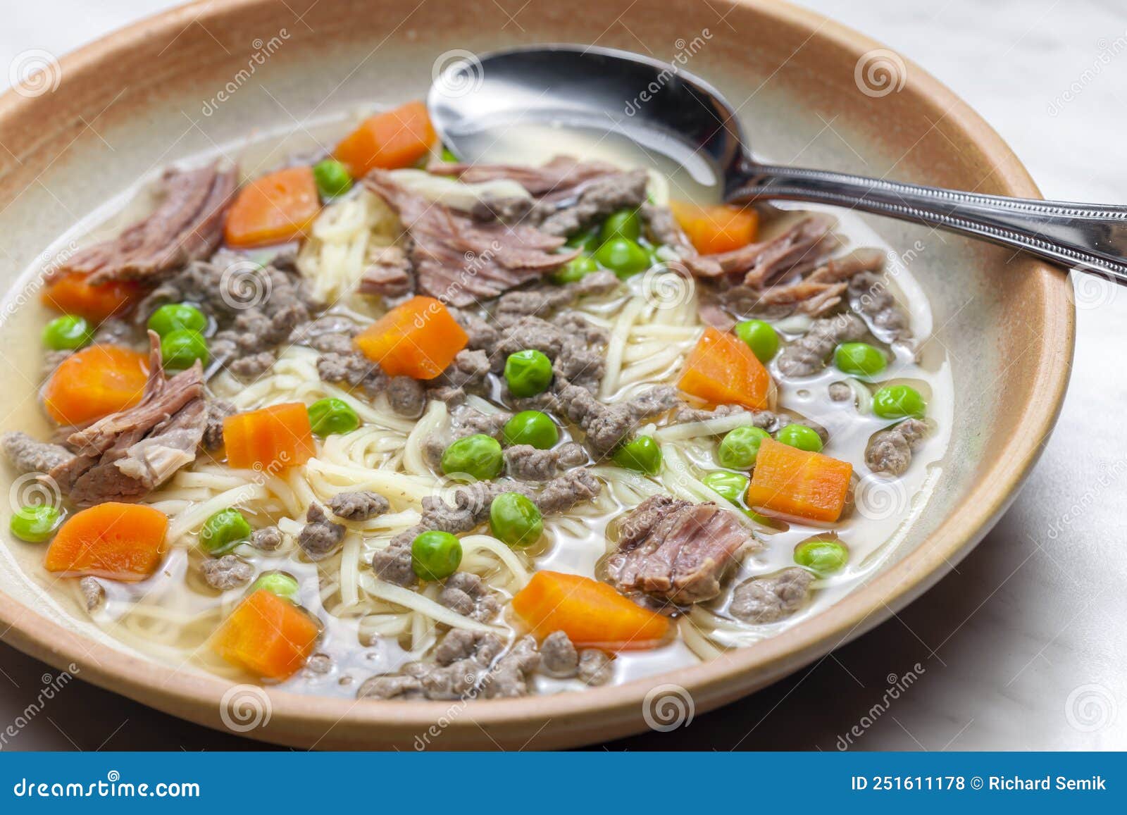Beef Broth with Green Peas, Carrot and Small Meatballs Stock Photo Image of cooked, close