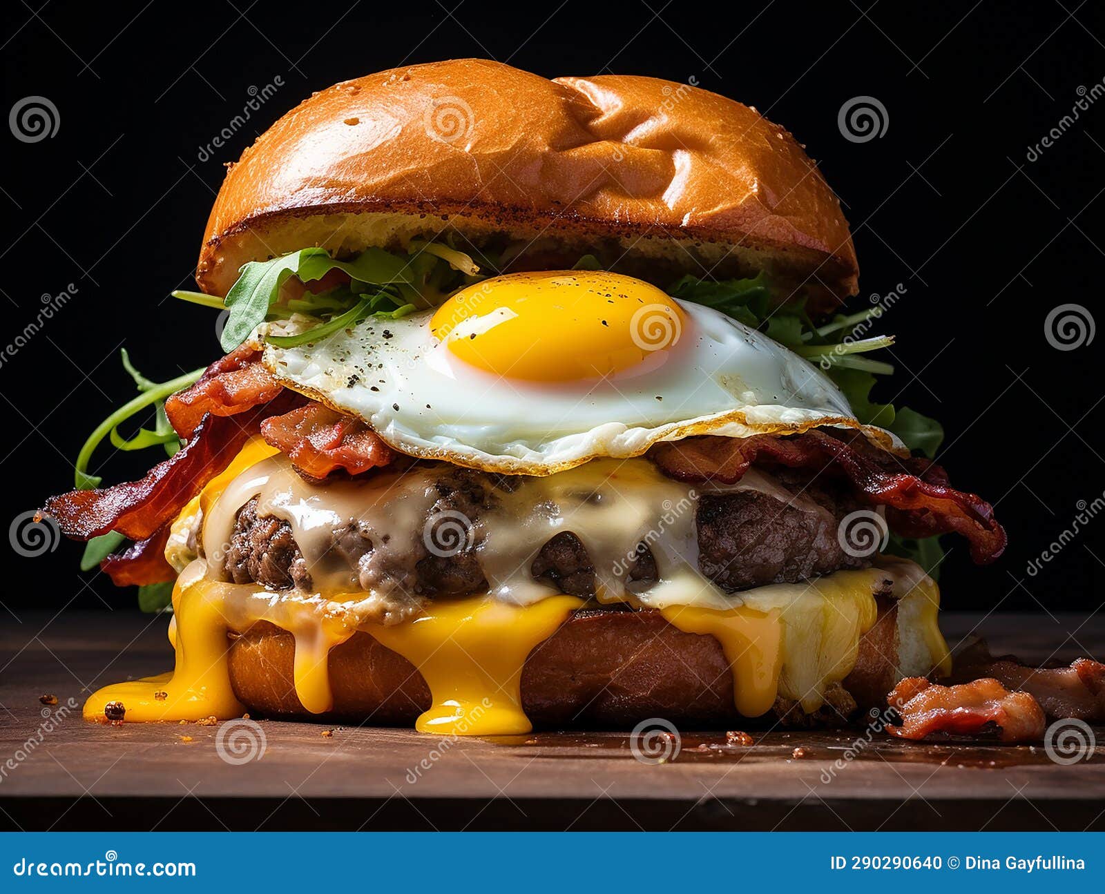 Beef Burger with Fried Egg and Bacon. Fast Food Concept Stock Photo