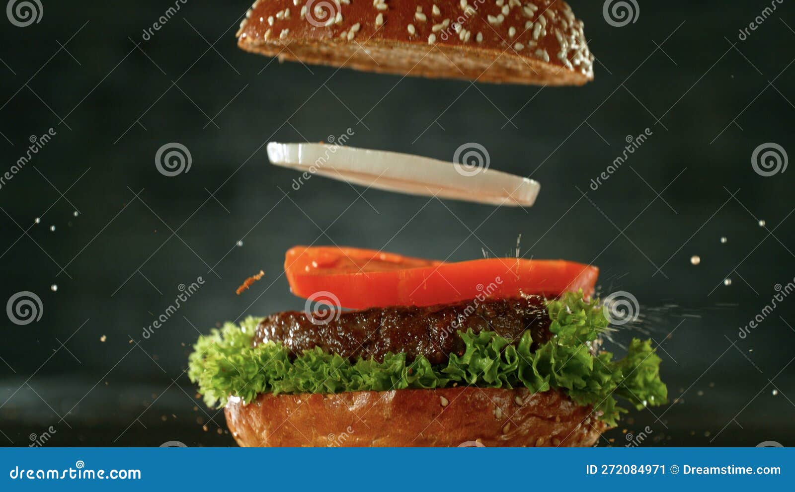 Beef Burger Ingredients Falling Stock Image Image of american