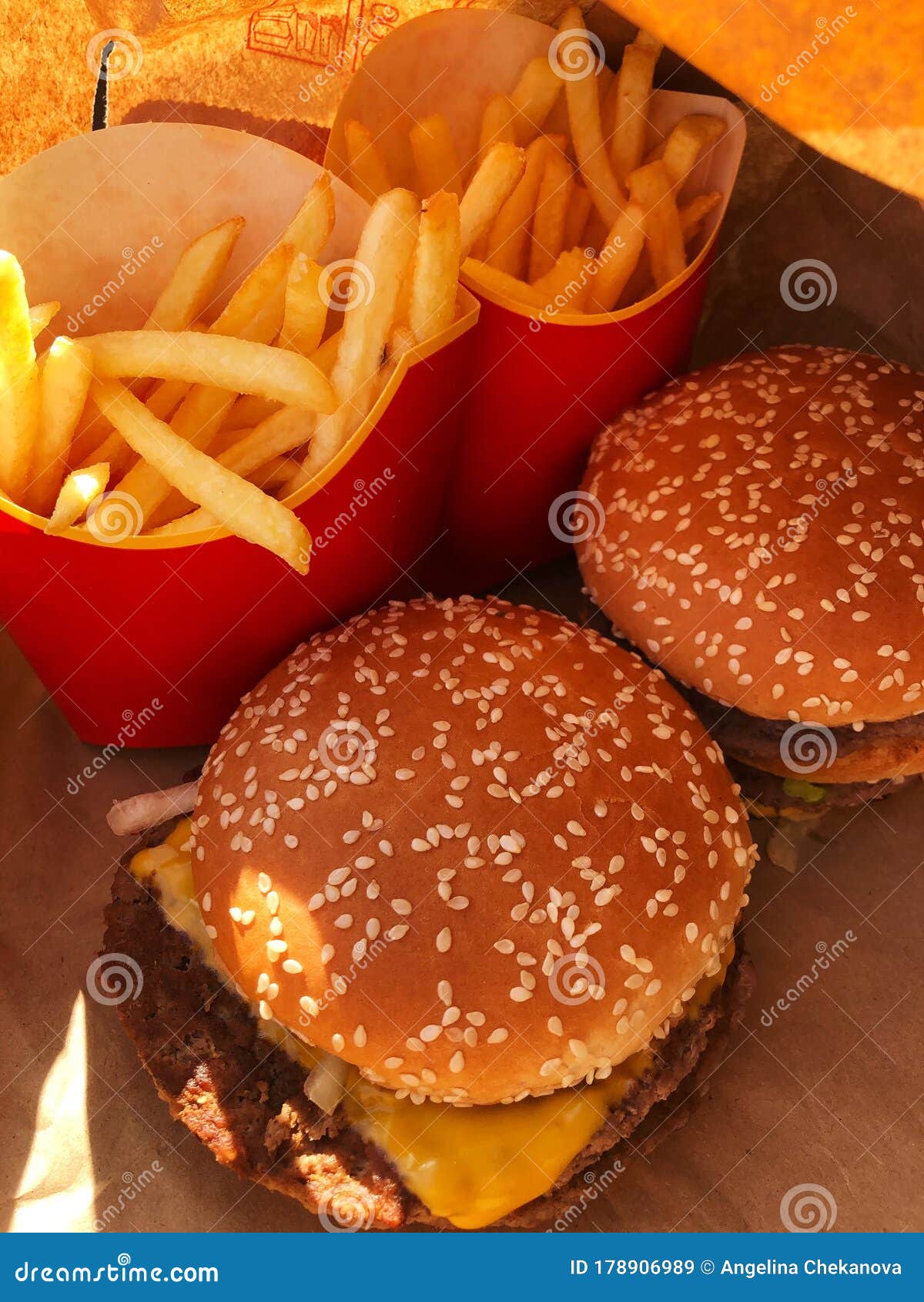 Beef Burgers And French Fries In The Cafe Stock Image Image Of Food