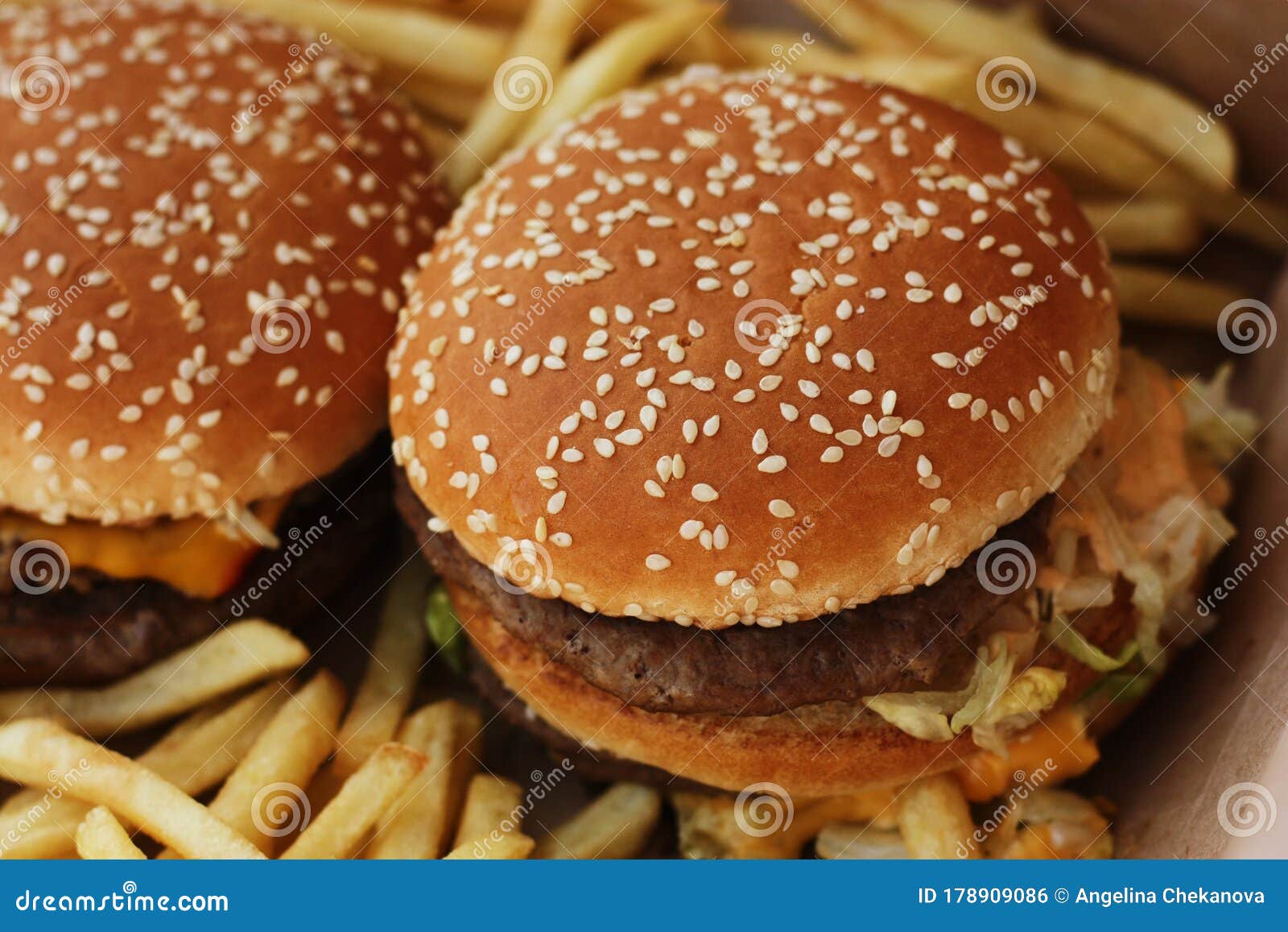 Beef Burgers And French Fries In The Cafe Stock Photo Image Of French