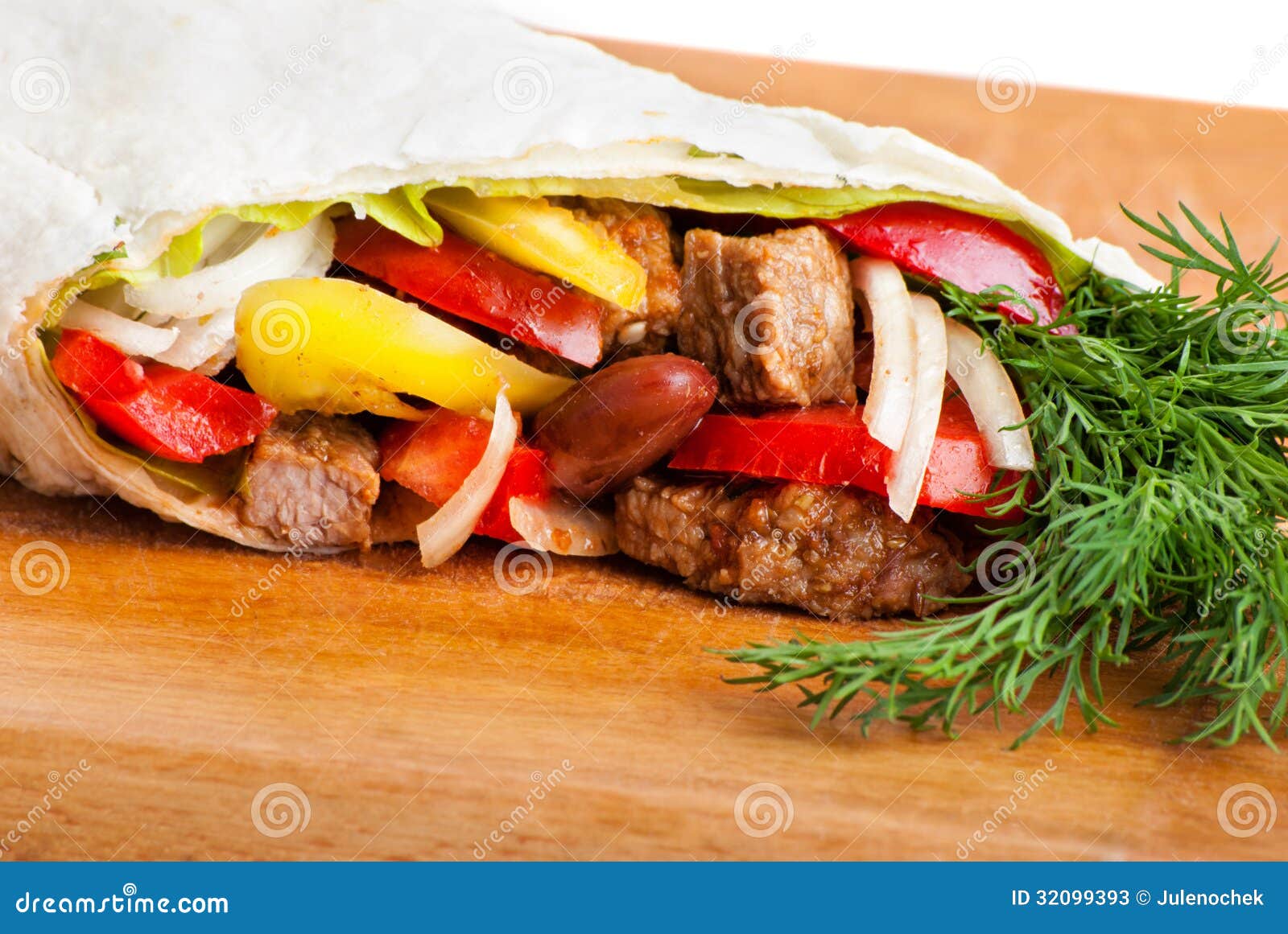Beef Burrito with Peppers, Onion and Tomato Stock Image Image of