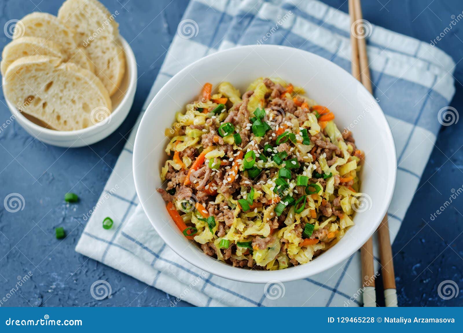 Beef and cabbage stir fry stock photo. Image of edible - 129465228