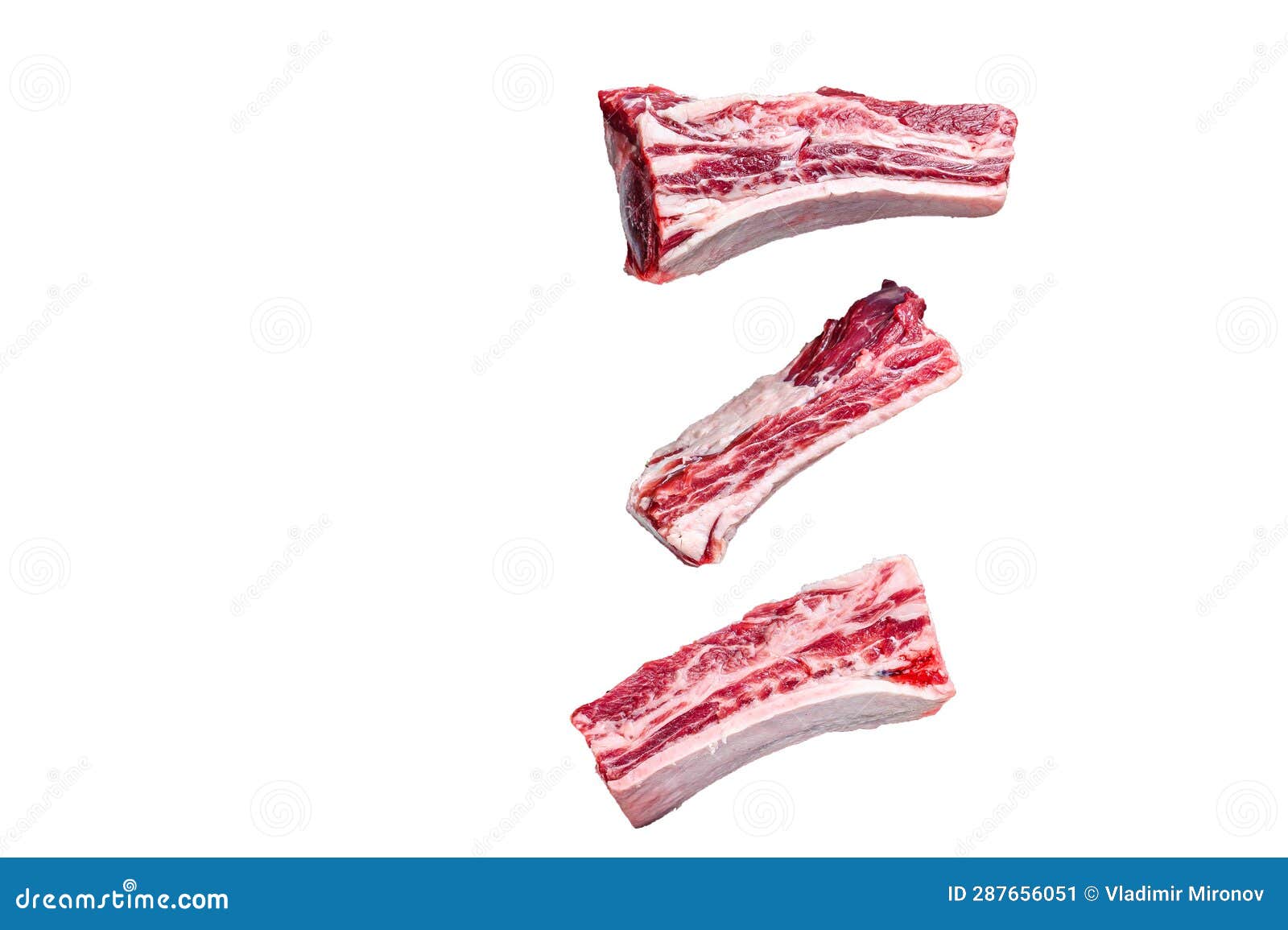 Beef Calf Short Ribs Meat in a Grill Pan Ready for Cooking. High Quality Isolate, White