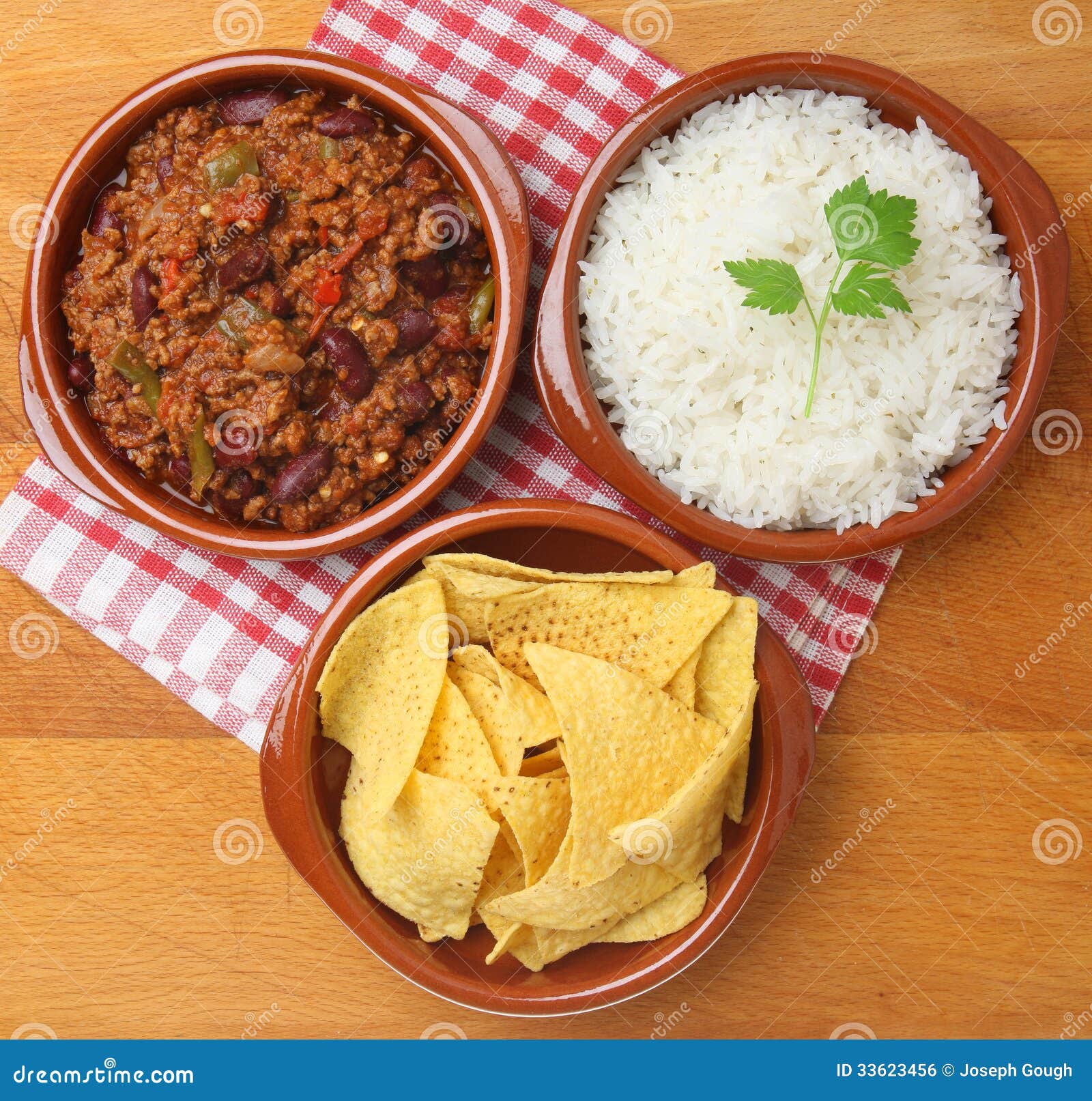 Beef Chilli with Rice and Tortilla Chips Stock Photo Image of