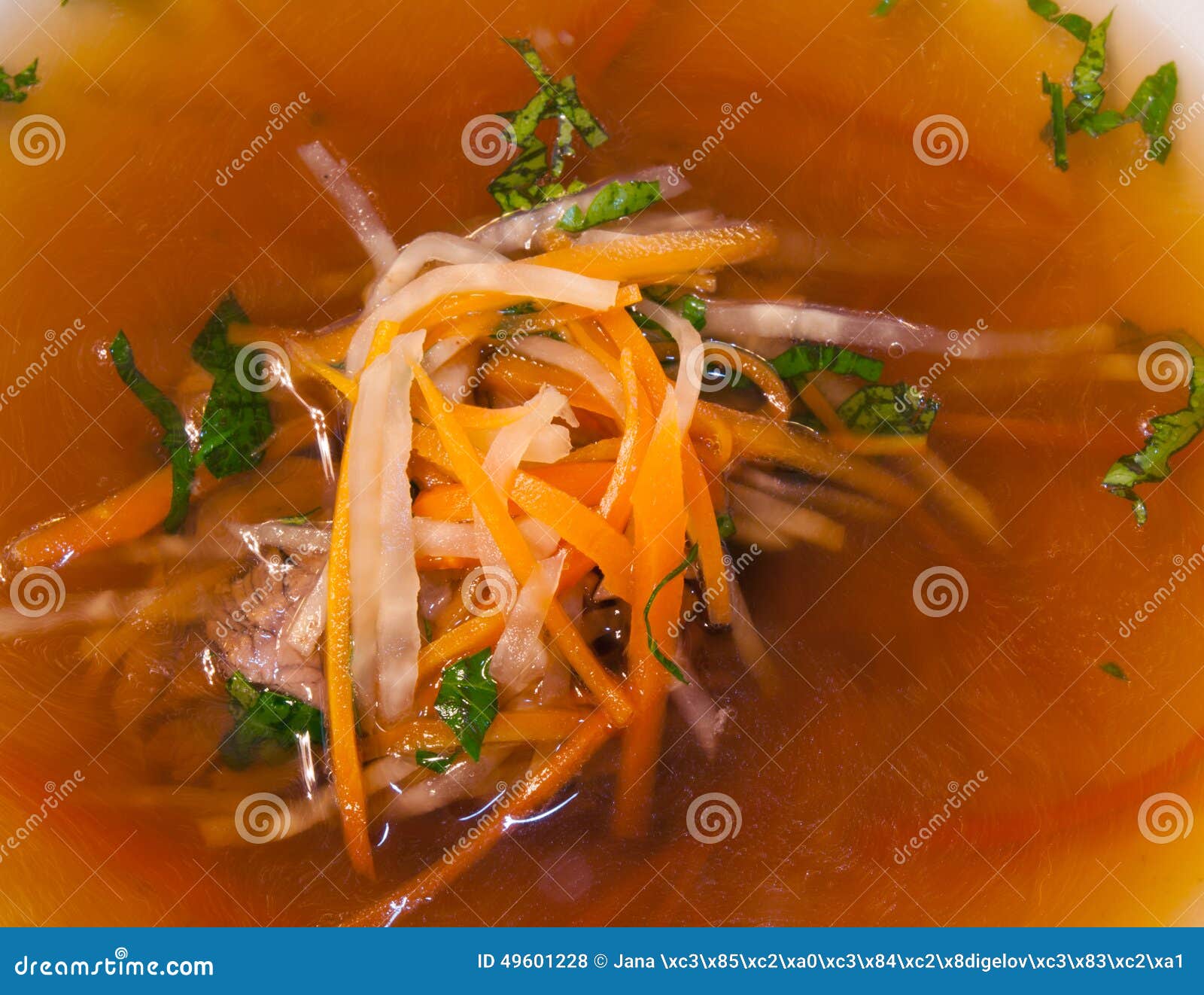 Beef Consomme with Root Vegetables and Meat Stock Photo Image of macro, detail 49601228