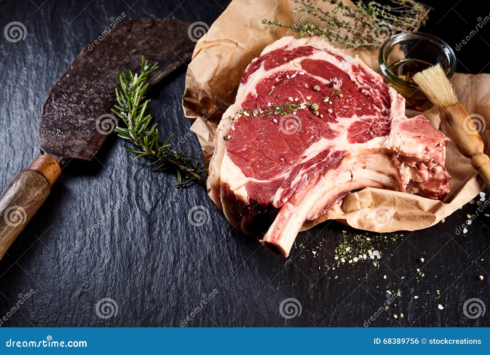 Beef Cote De Boeuf Ribs Slice and Butcher Knife Stock Photo - Image of ...
