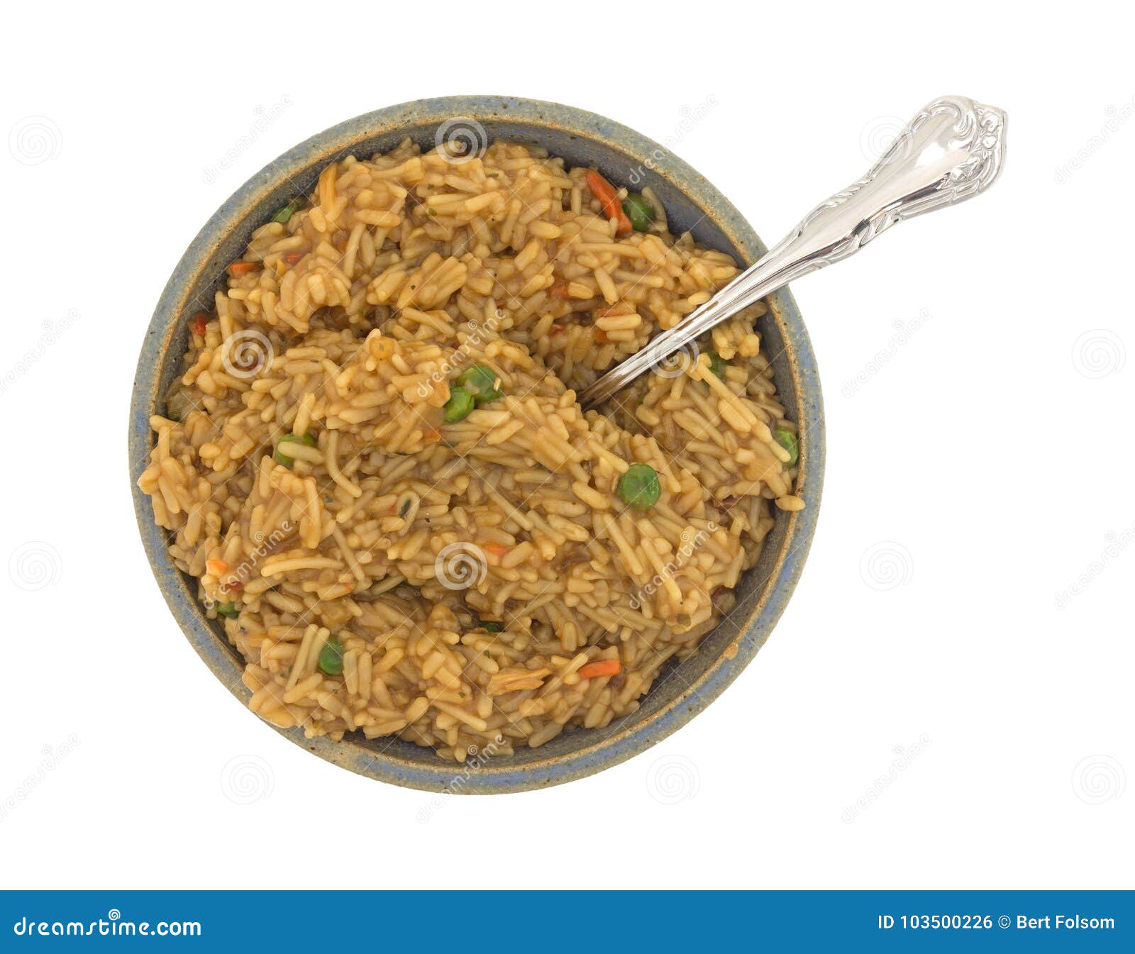 Beef Flavored Rice in a Bowl with a Fork Stock Photo - Image of lunch