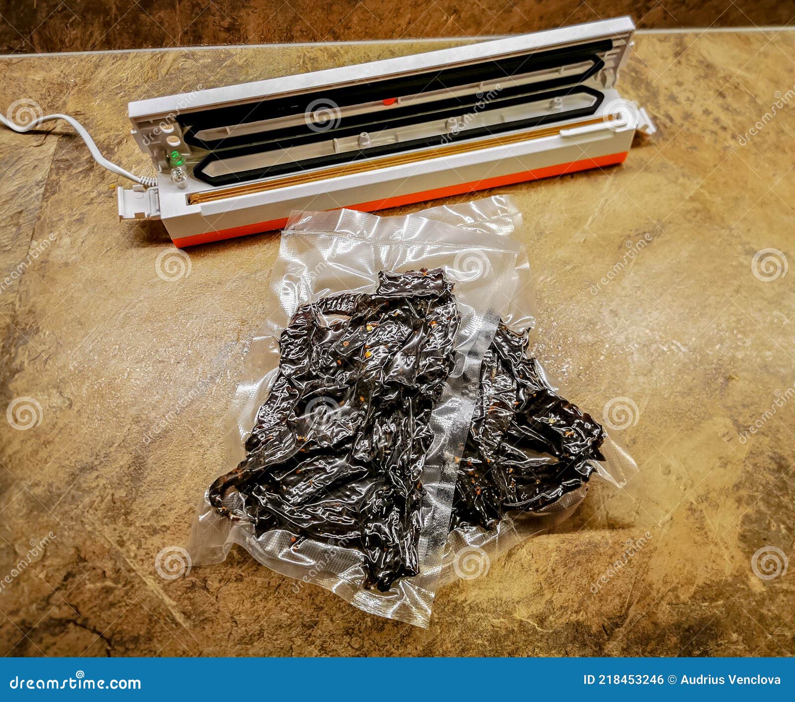 Beef Jerky Packed Using Vacuum Packaging Sealer Stock Photo Image of