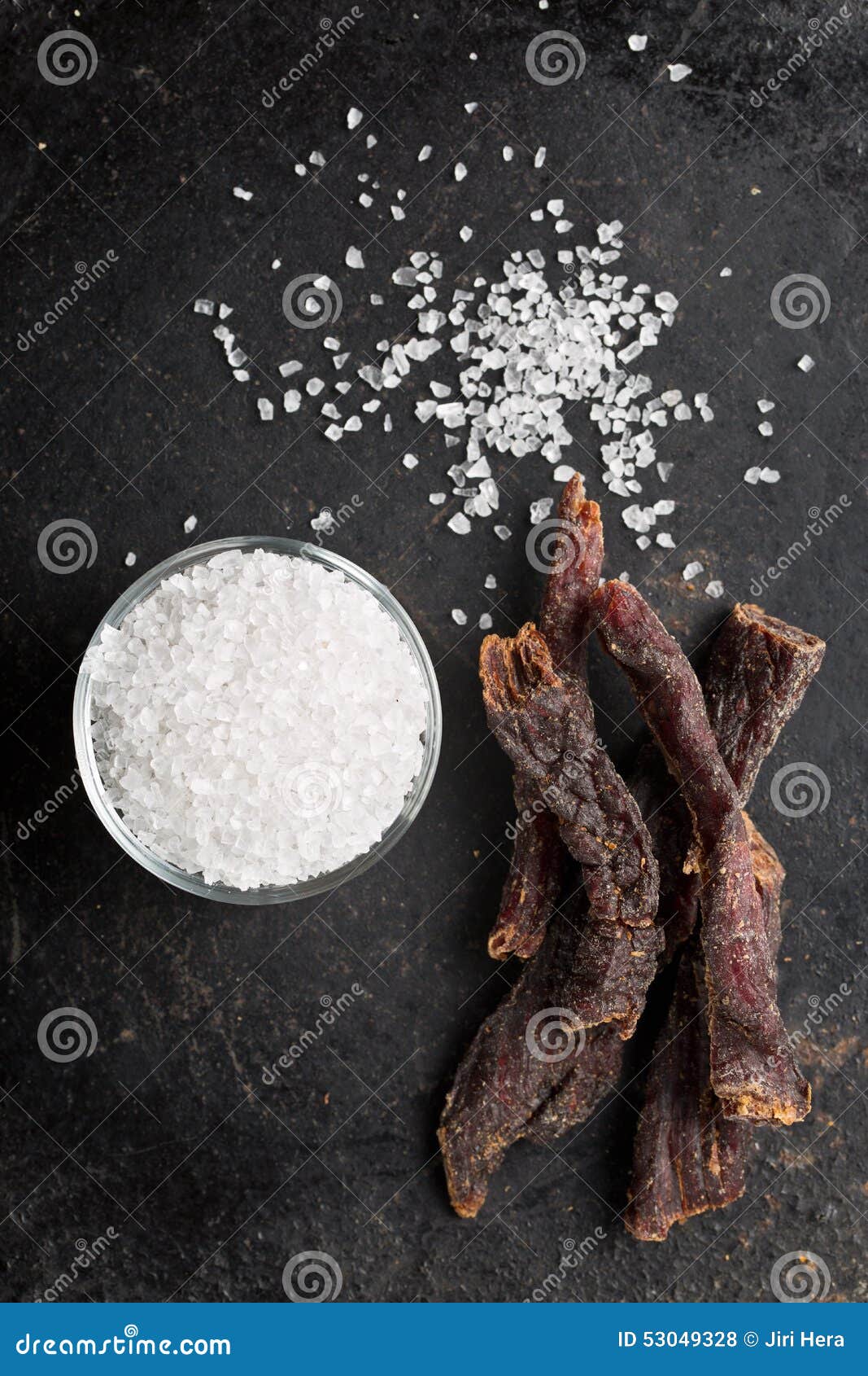 Beef jerky and salt stock photo. Image of natural, chewy 53049328