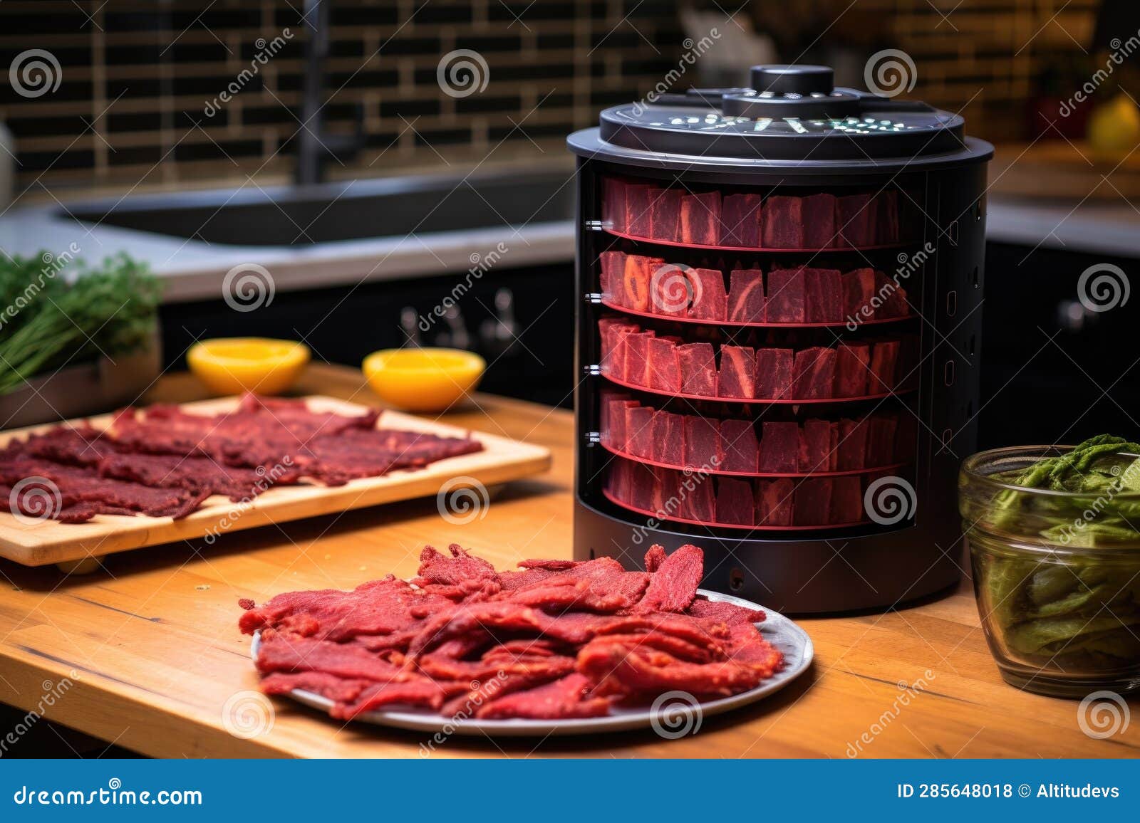 Beef Jerky Strips Inside a Food Dehydrator Stock Illustration