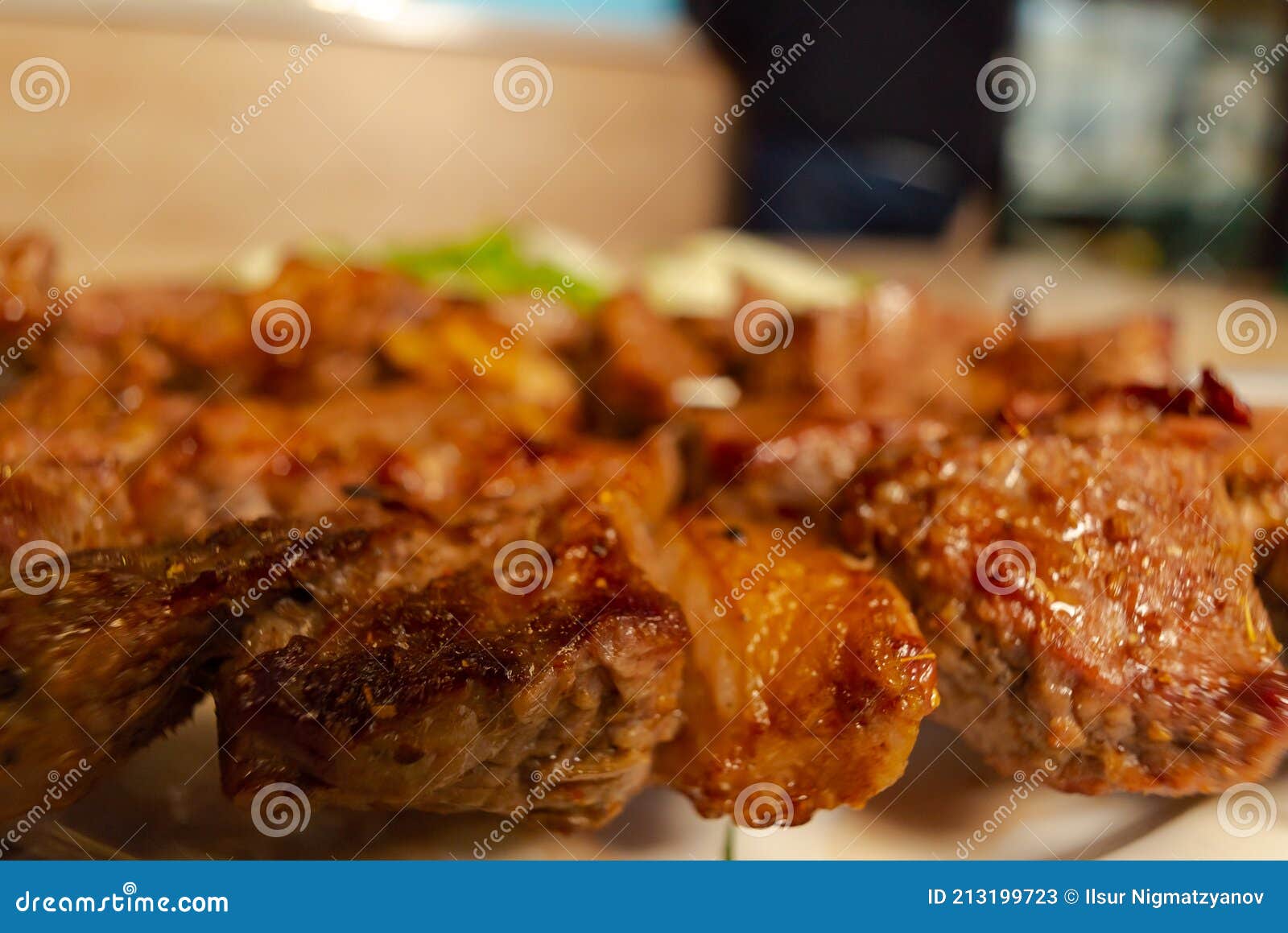 Beef Kebab Close Up. BBQ Beef Steak with Spices Stock Image Image of
