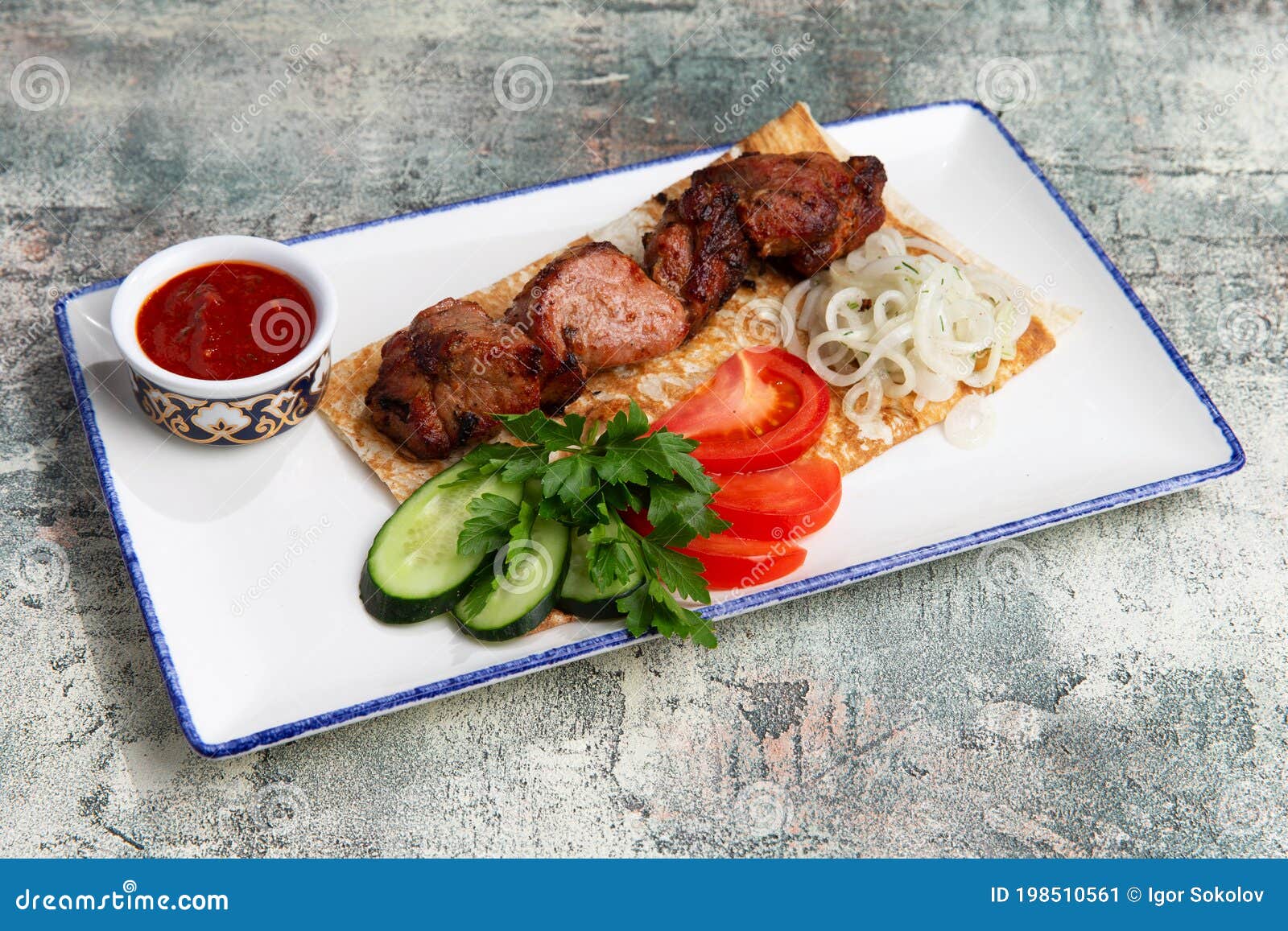 Beef Kebab in Plate with Fresh Vegetables Stock Image Image of lamb