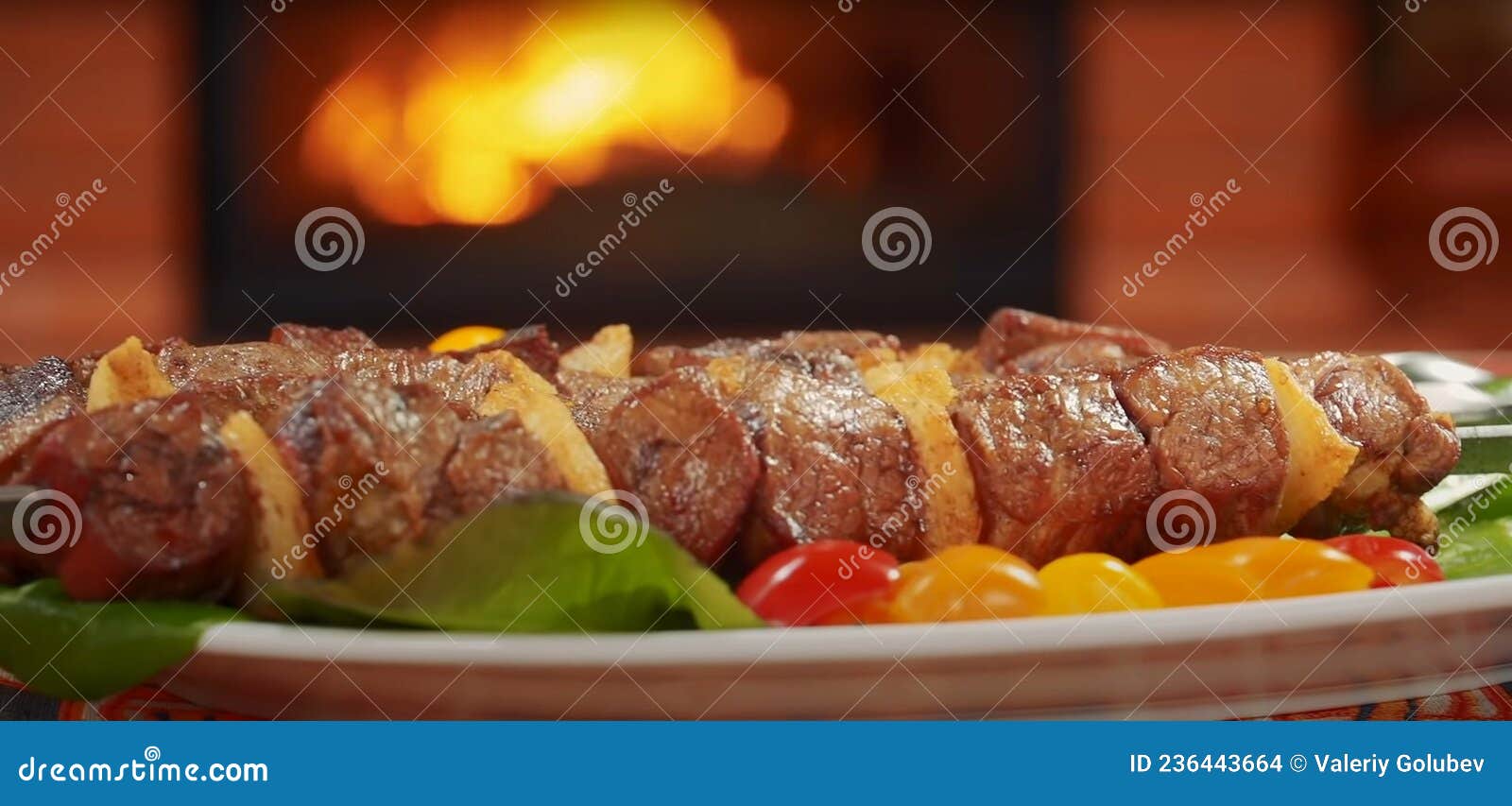 Beef Kebab on a Platter with Vegetables Stock Photo Image of fried