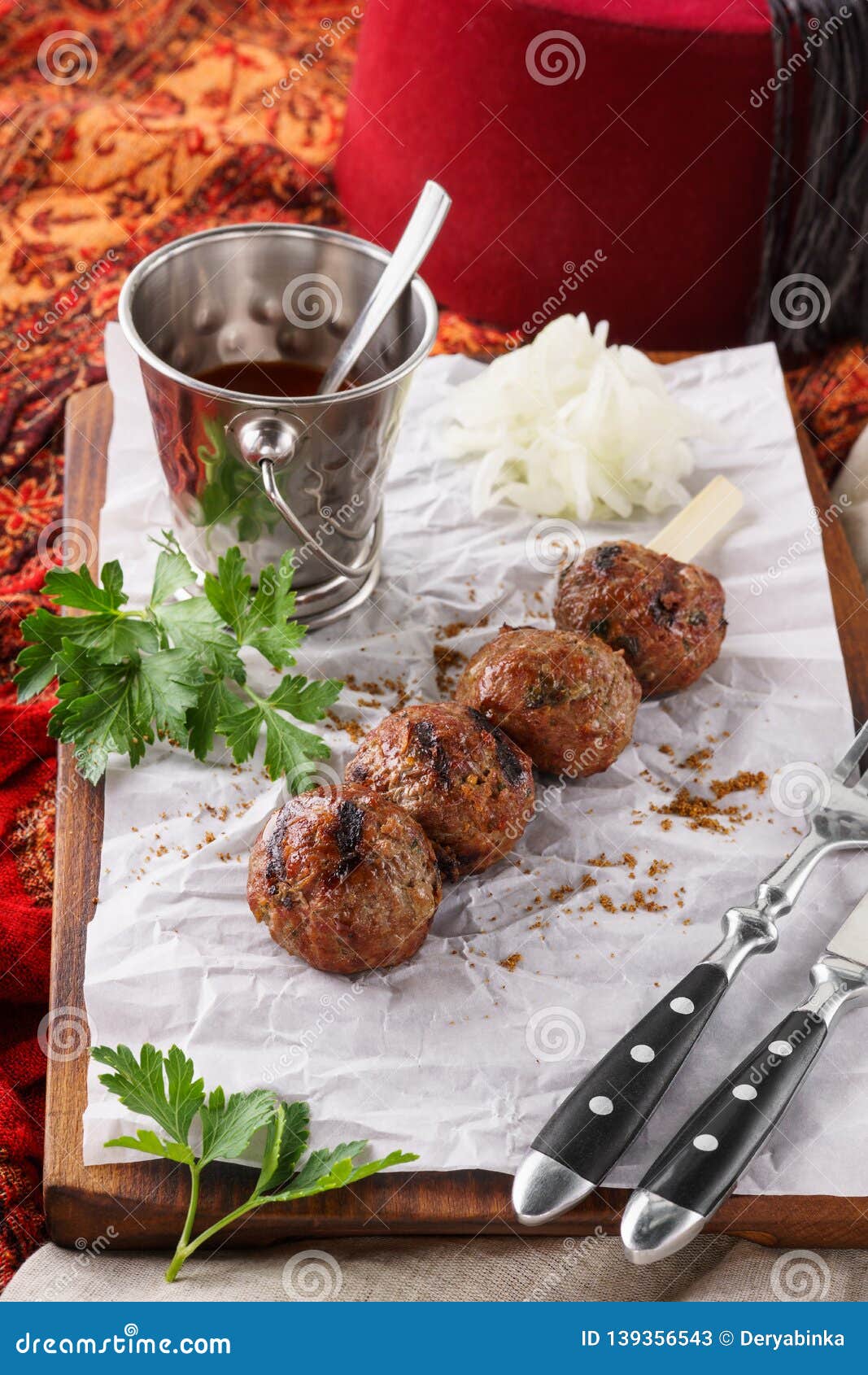 Beef Kebab With Sauce. Middle Eastern, Or Mediterranean Food Stock ...